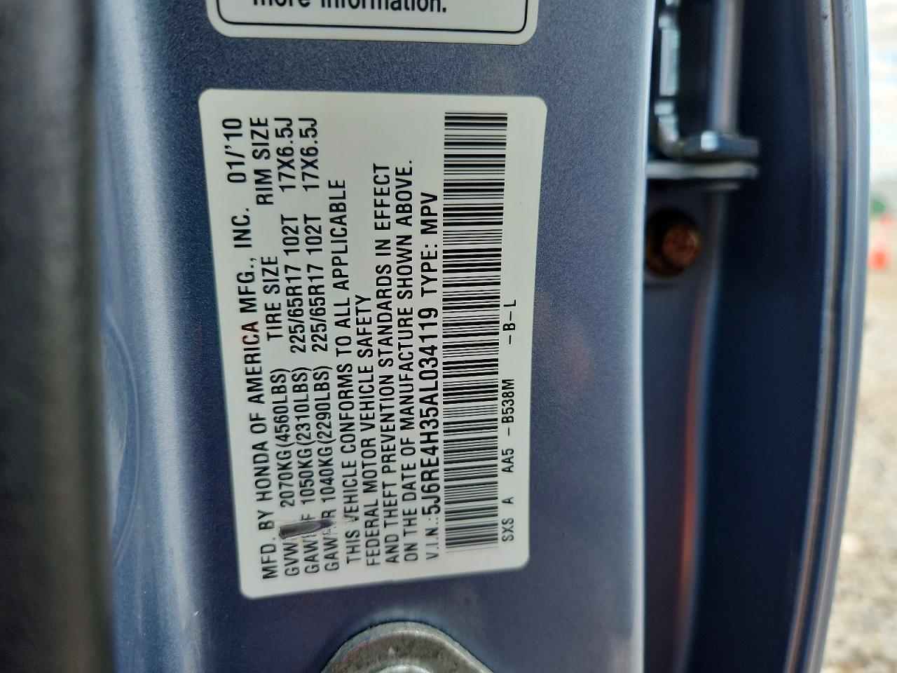 2010 Honda Cr-v Lx Blue vin: 5J6RE4H35AL034119