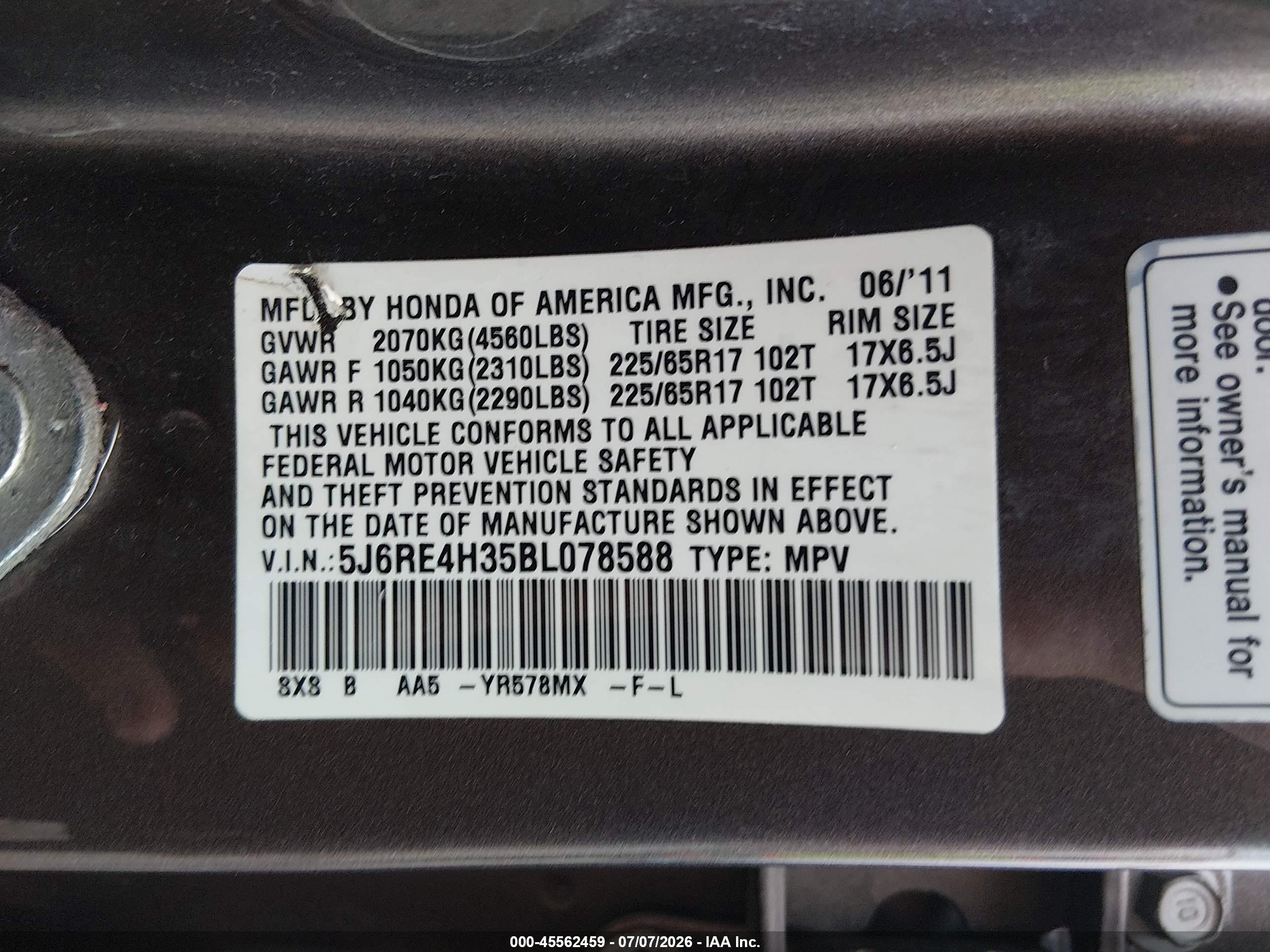 2011 Honda Cr-v Lx Gray vin: 5J6RE4H35BL078588
