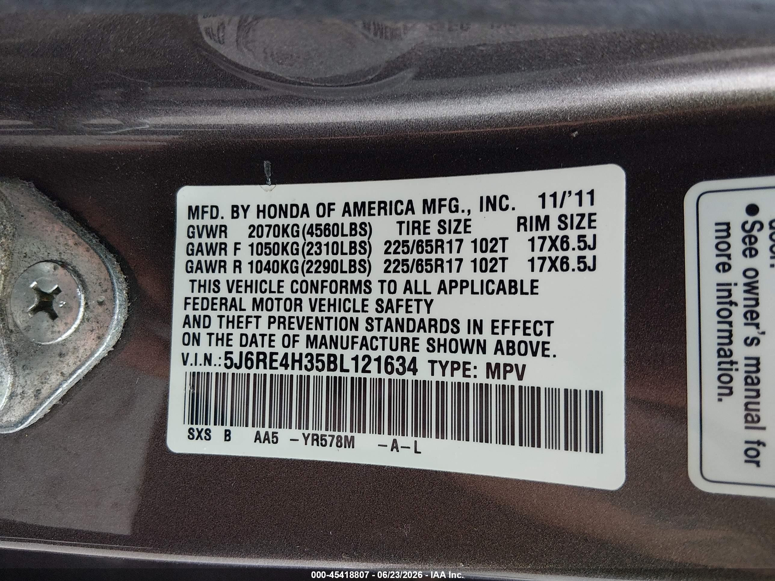 2011 Honda Cr-v Lx Серый vin: 5J6RE4H35BL121634