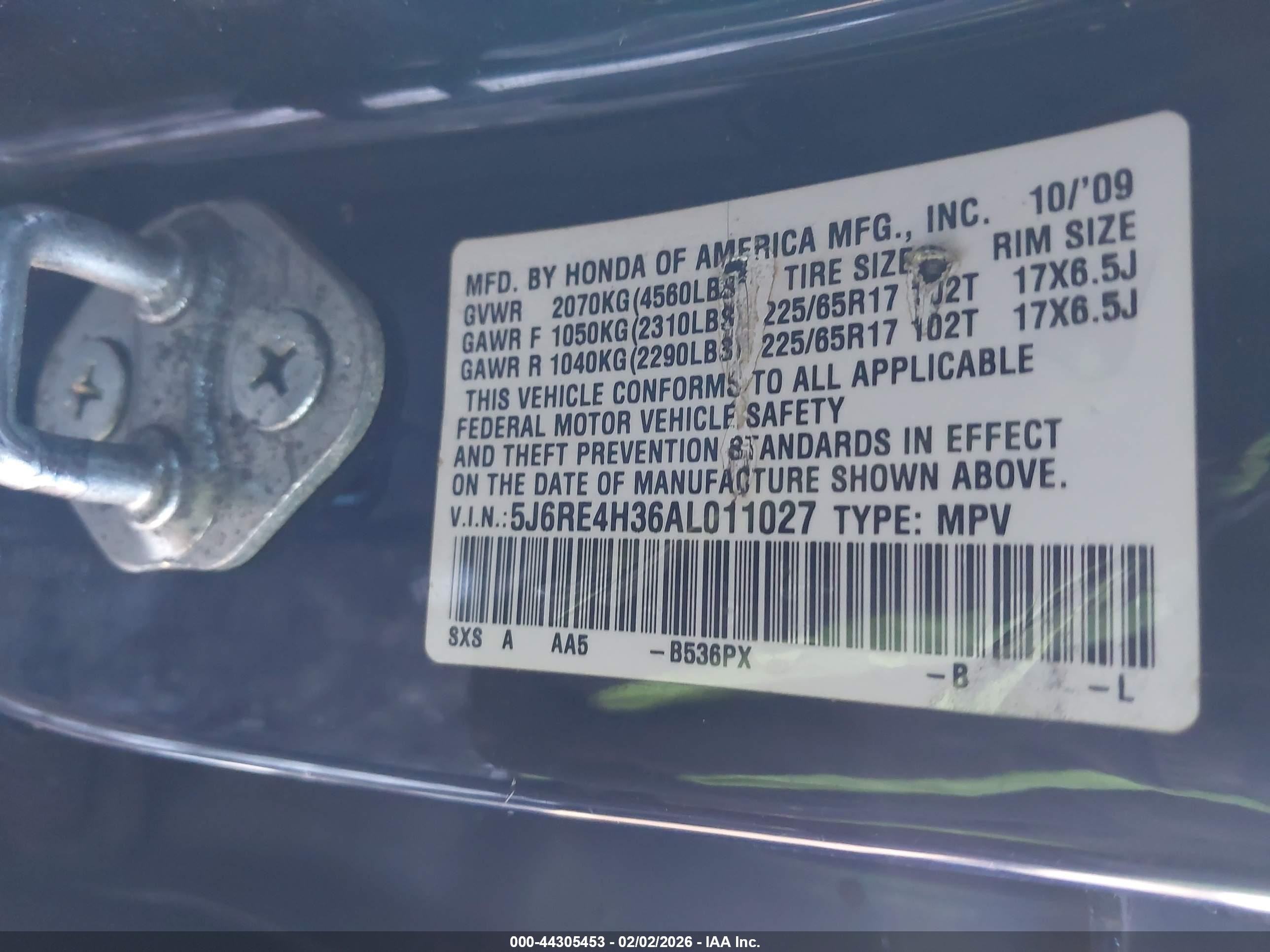 2010 Honda Cr-v Lx Blue vin: 5J6RE4H36AL011027