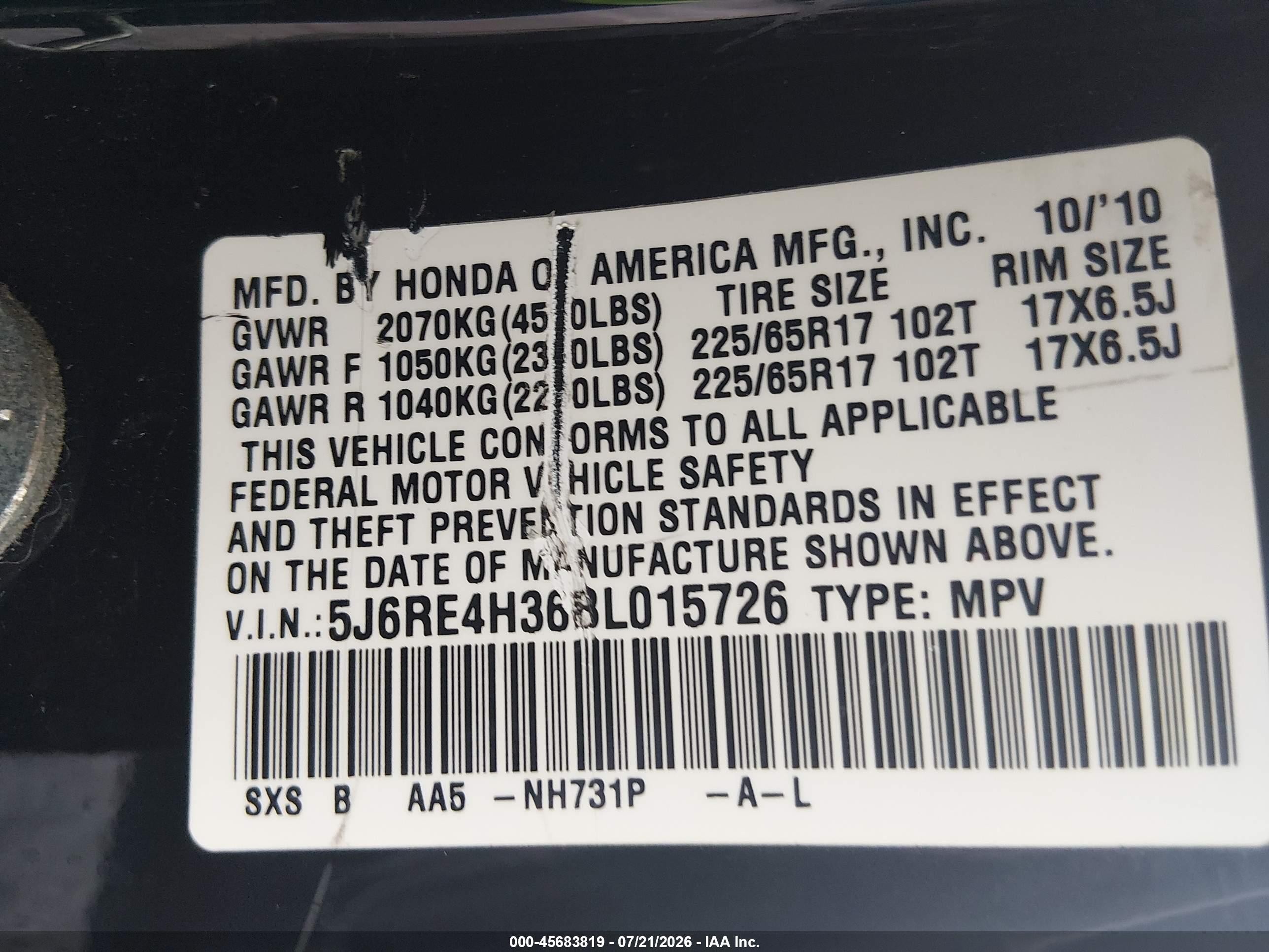 2011 Honda Cr-v Lx Black vin: 5J6RE4H36BL015726