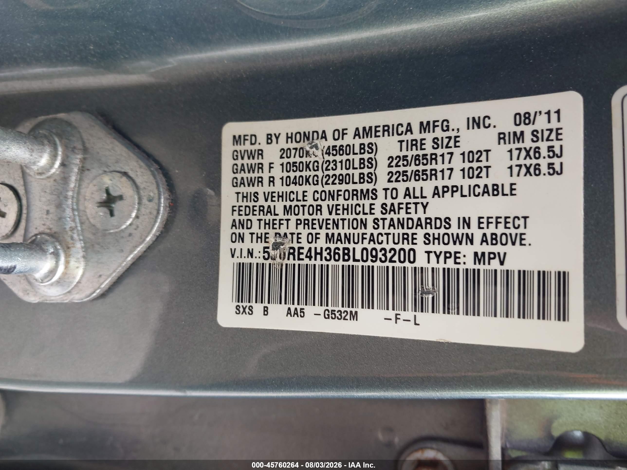 2011 Honda Cr-v Lx Teal vin: 5J6RE4H36BL093200