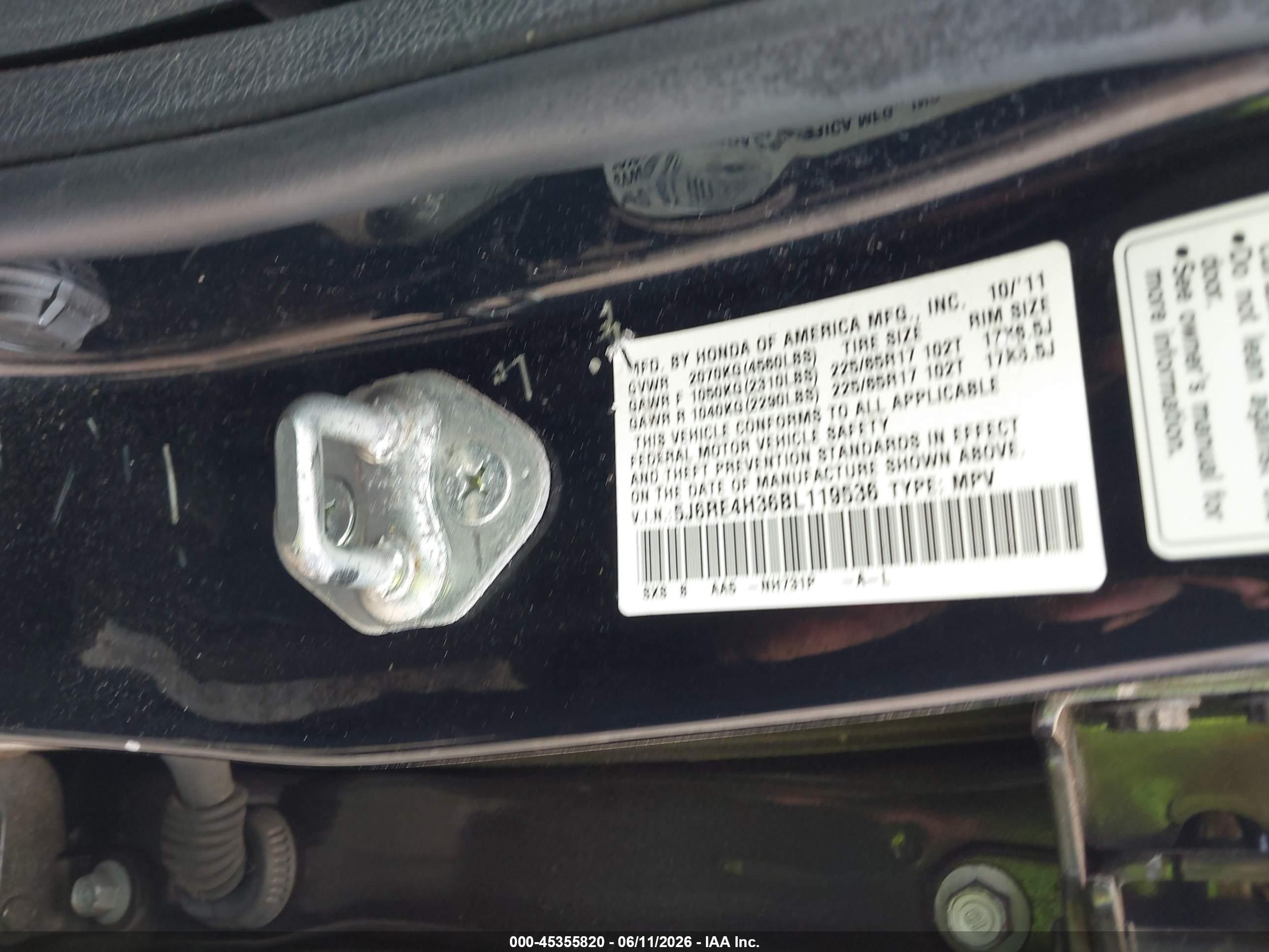 2011 Honda Cr-v Lx Black vin: 5J6RE4H36BL119536