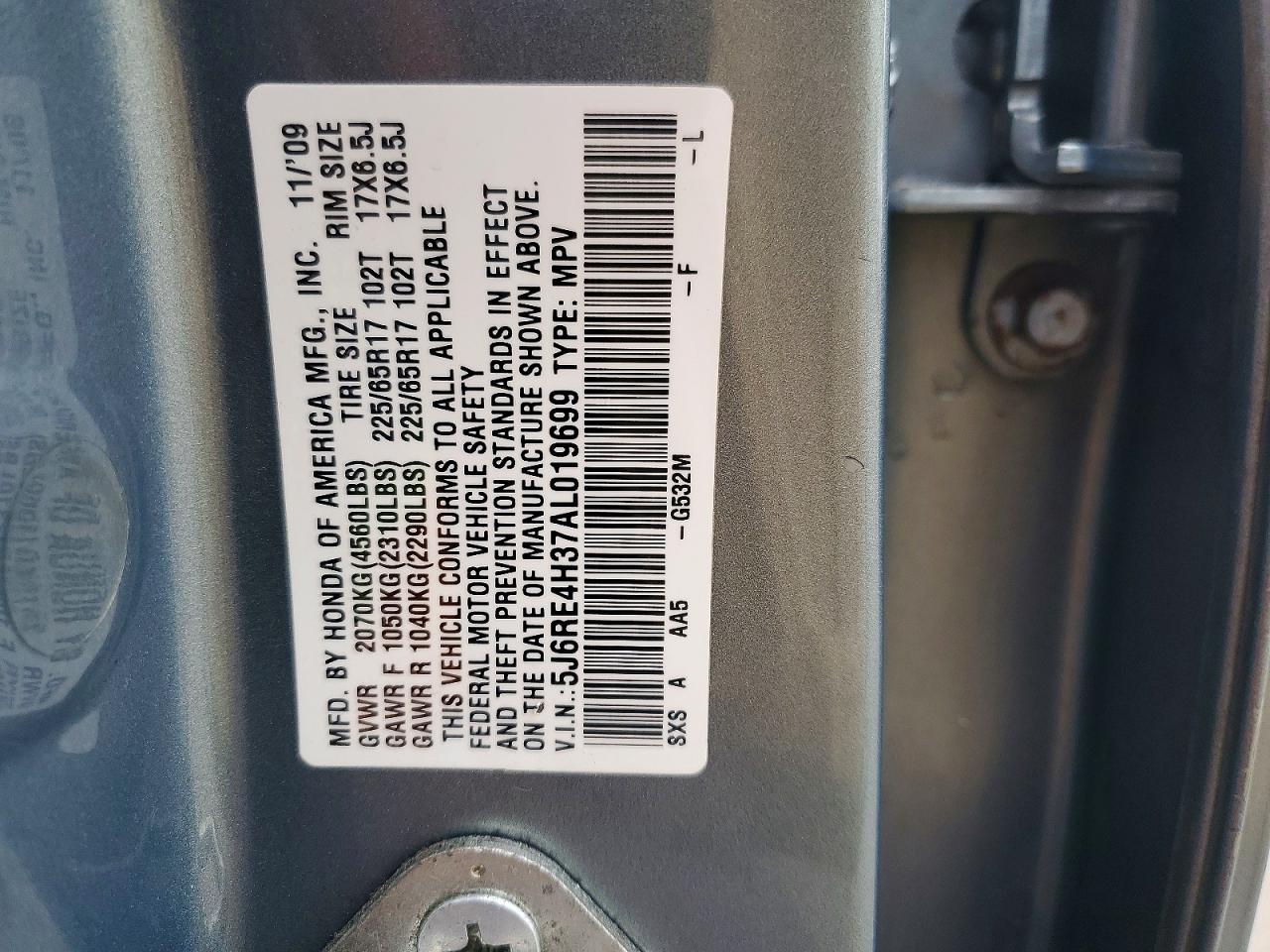 2010 Honda Cr-v Lx Silver vin: 5J6RE4H37AL019699