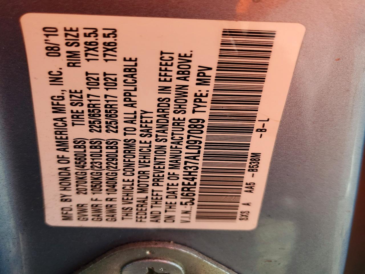 2010 Honda Cr-v Lx Silver vin: 5J6RE4H37AL097089