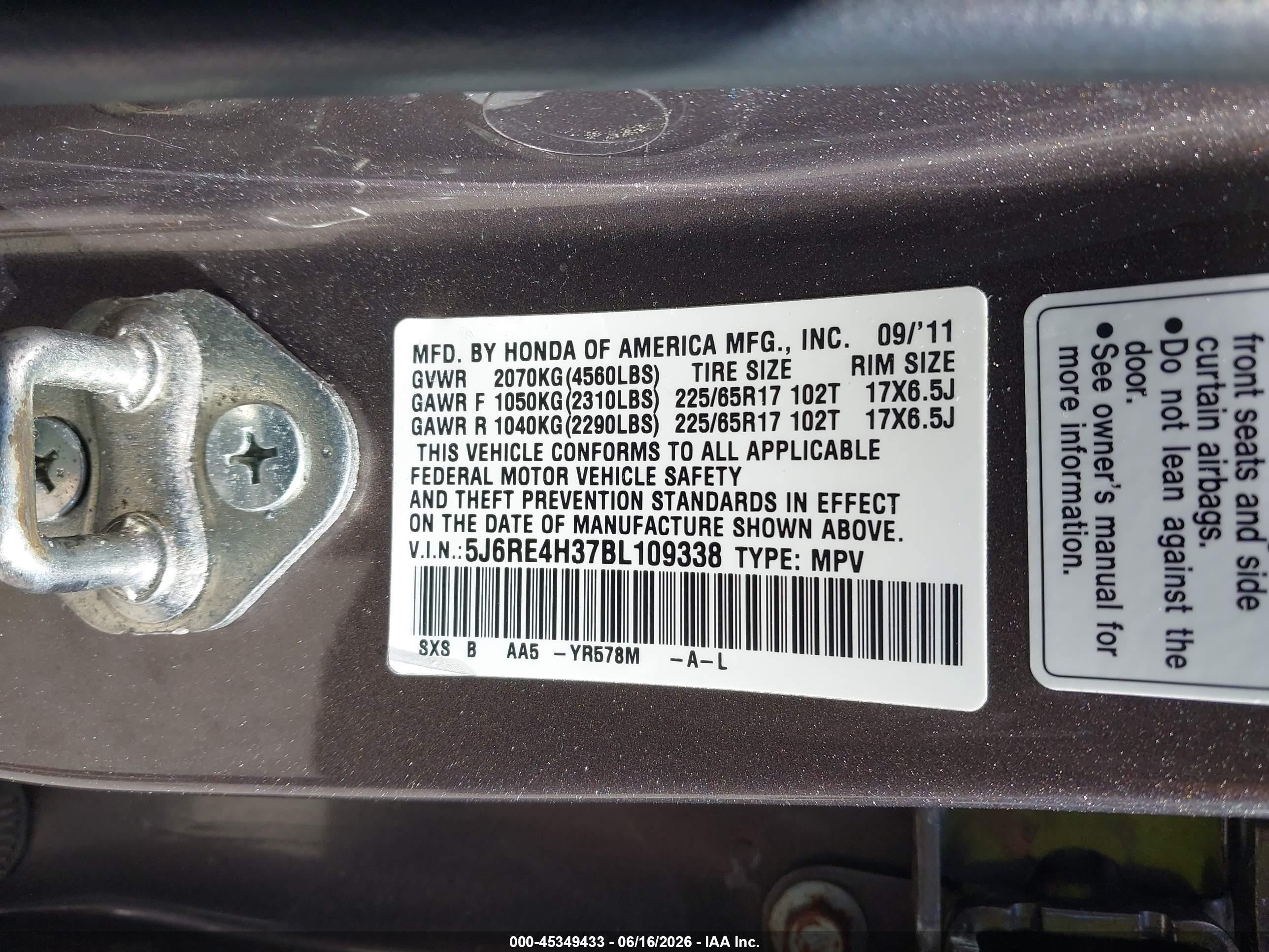 2011 Honda Cr-v Lx Gray vin: 5J6RE4H37BL109338