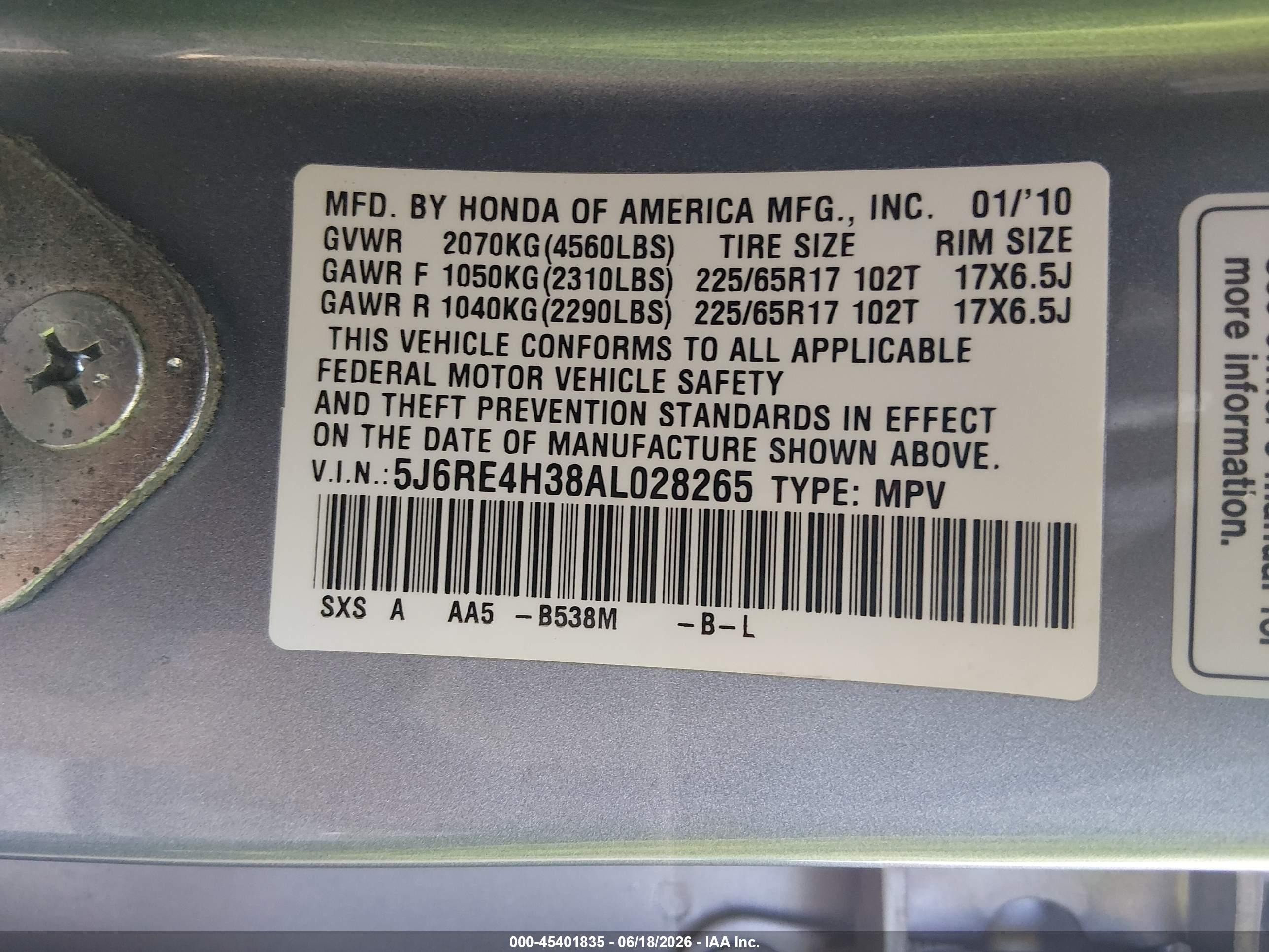 2010 Honda Cr-v Lx Light Blue vin: 5J6RE4H38AL028265
