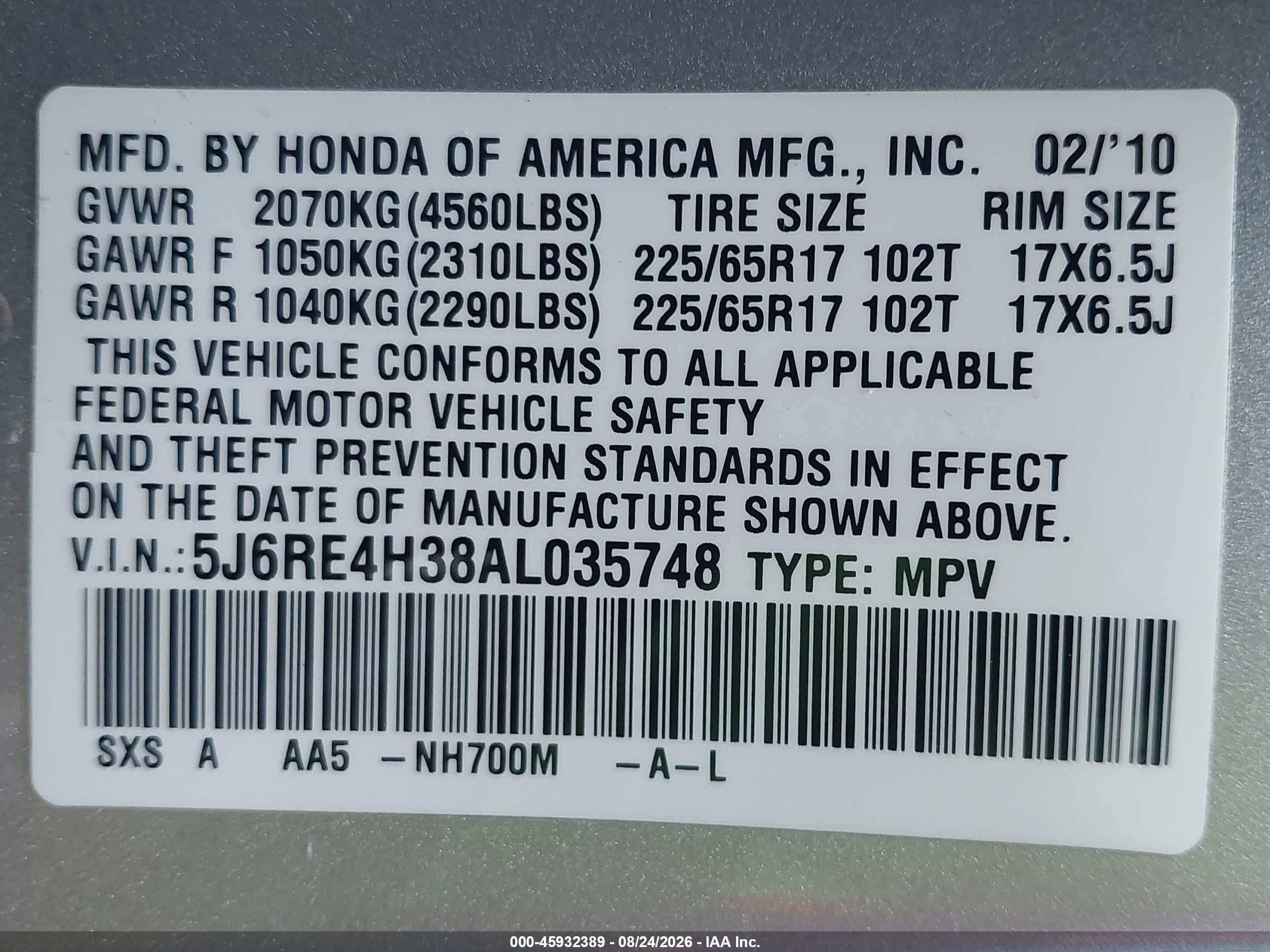 2010 Honda Cr-v Lx Gray vin: 5J6RE4H38AL035748