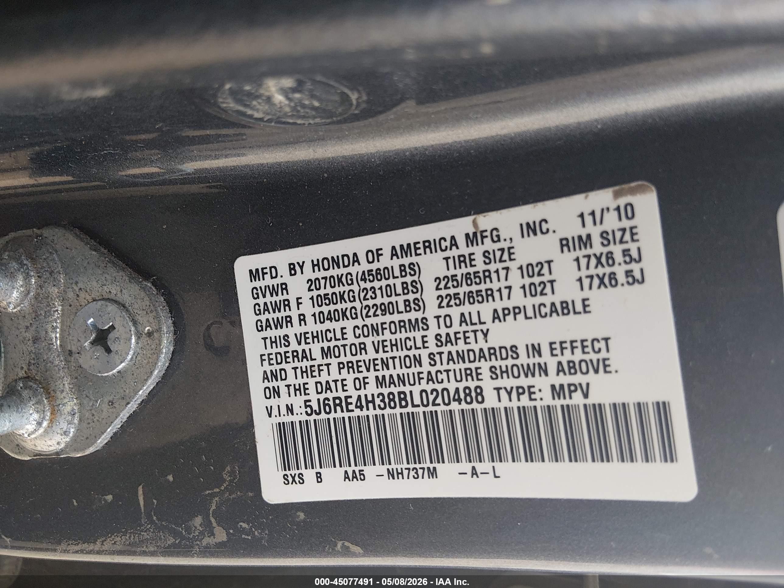 2011 Honda Cr-v Lx Gray vin: 5J6RE4H38BL020488