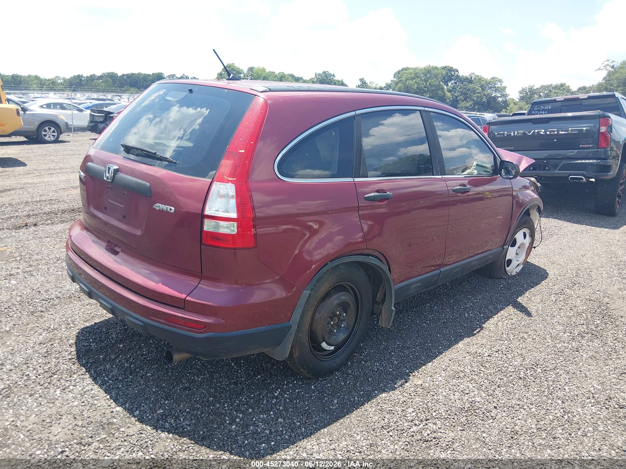 2010 Honda Cr-v Lx Red vin: 5J6RE4H39AL064997