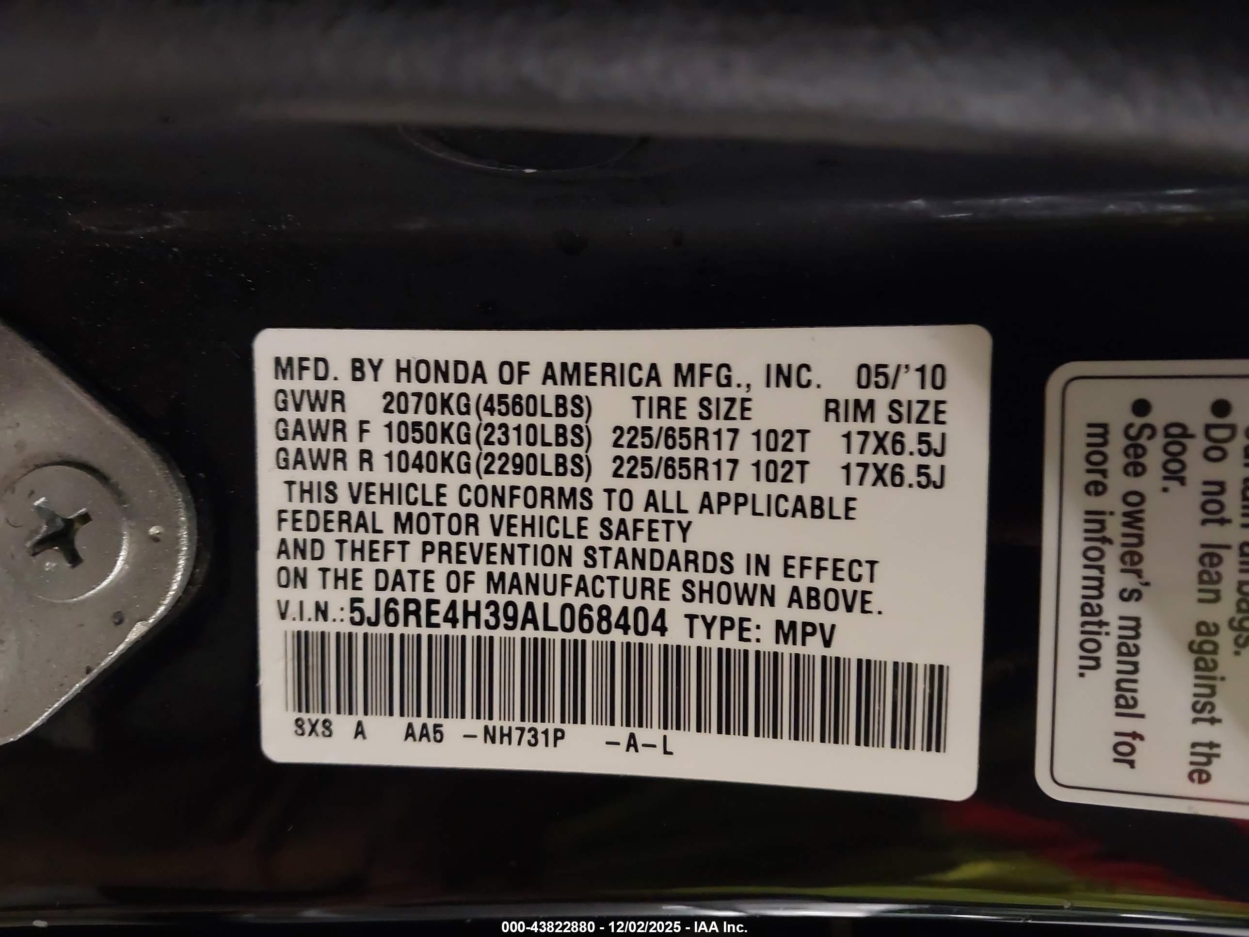 2010 Honda Cr-v Lx Черный vin: 5J6RE4H39AL068404