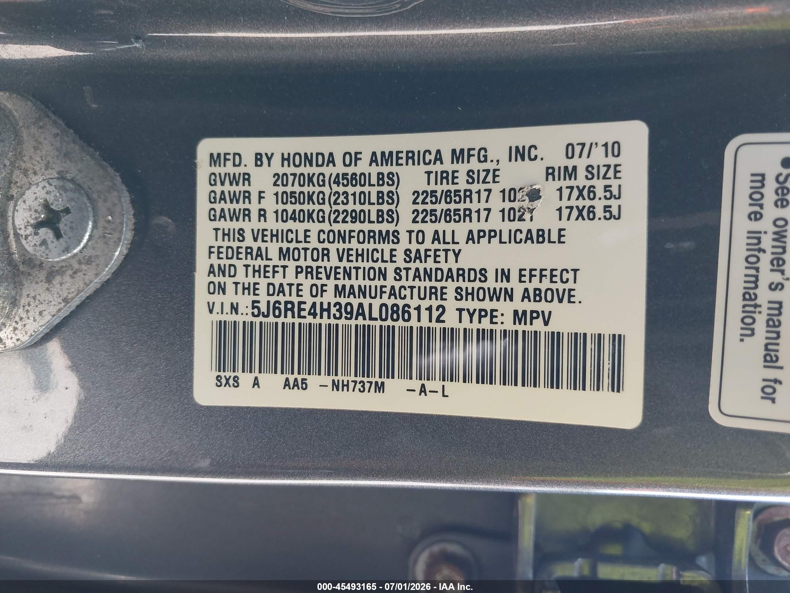 2010 Honda Cr-v Lx Серый vin: 5J6RE4H39AL086112