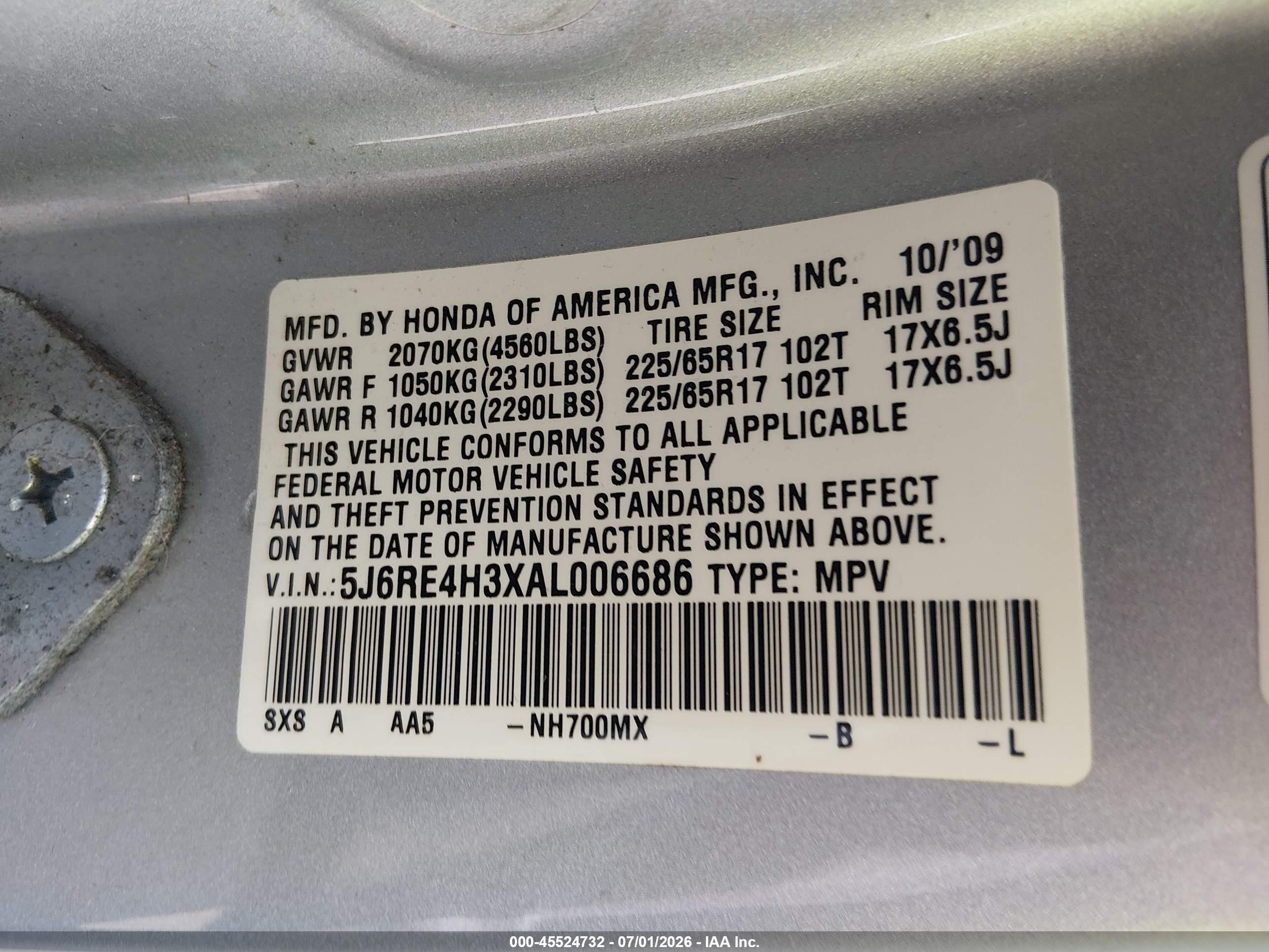 2010 Honda Cr-v Lx Silver vin: 5J6RE4H3XAL006686