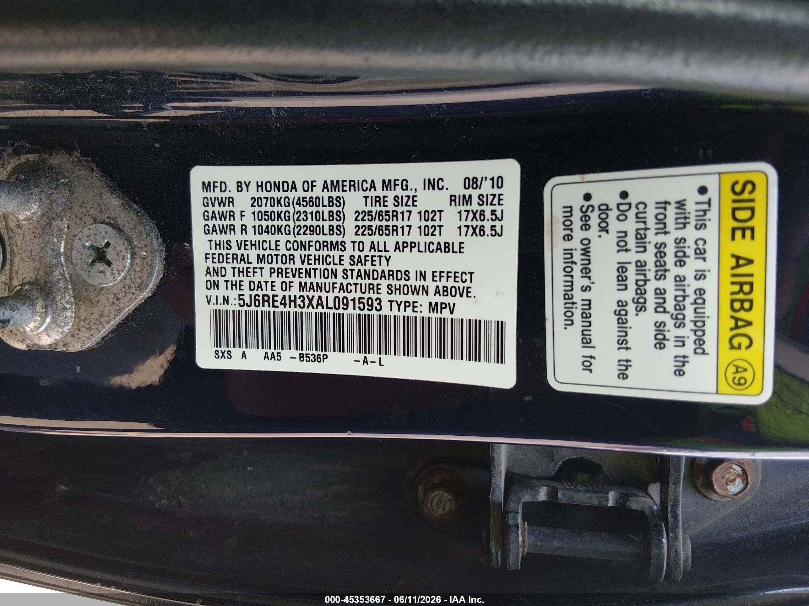 2010 Honda Cr-v Lx Blue vin: 5J6RE4H3XAL091593