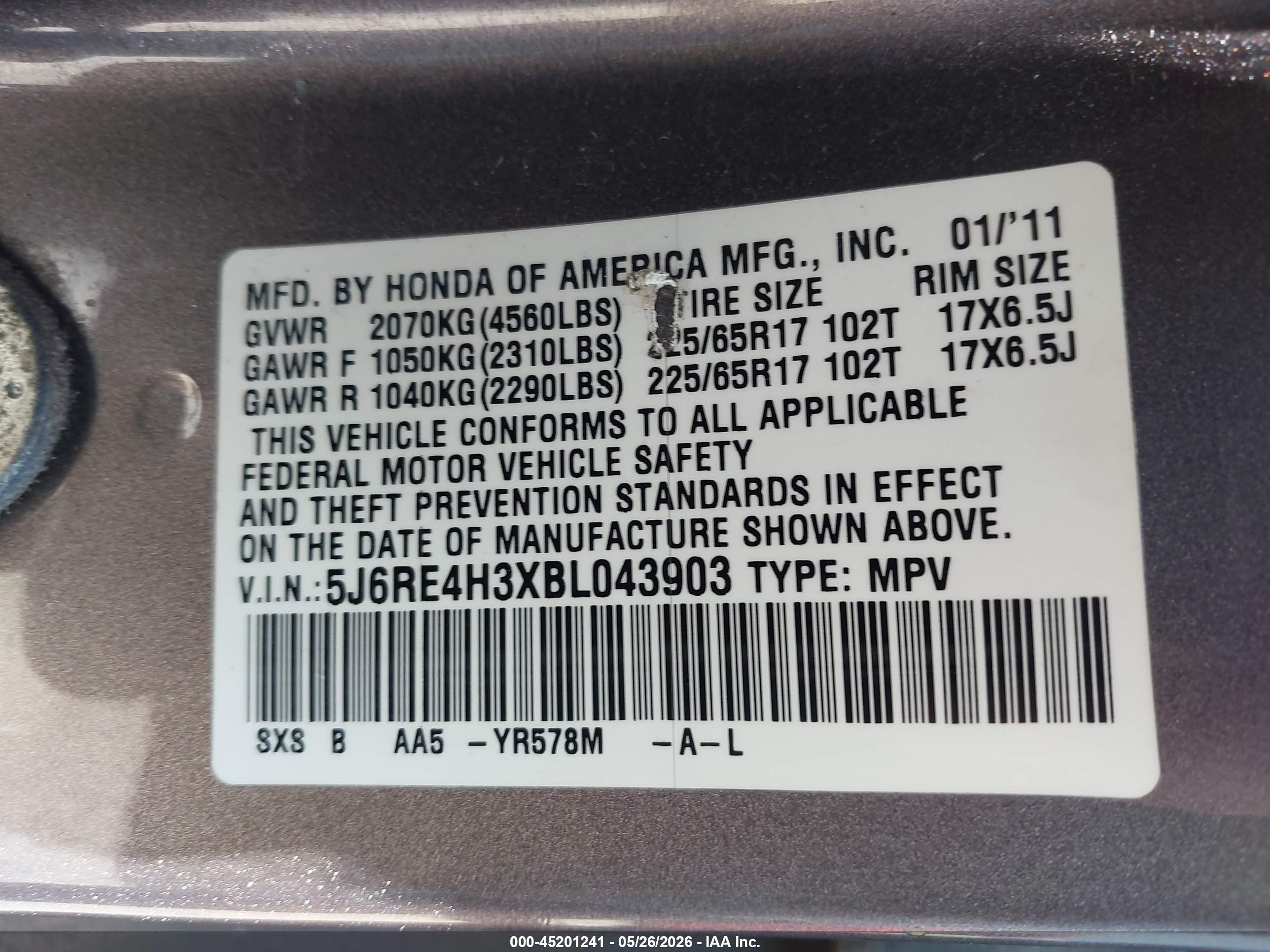 2011 Honda Cr-v Lx Champagne vin: 5J6RE4H3XBL043903