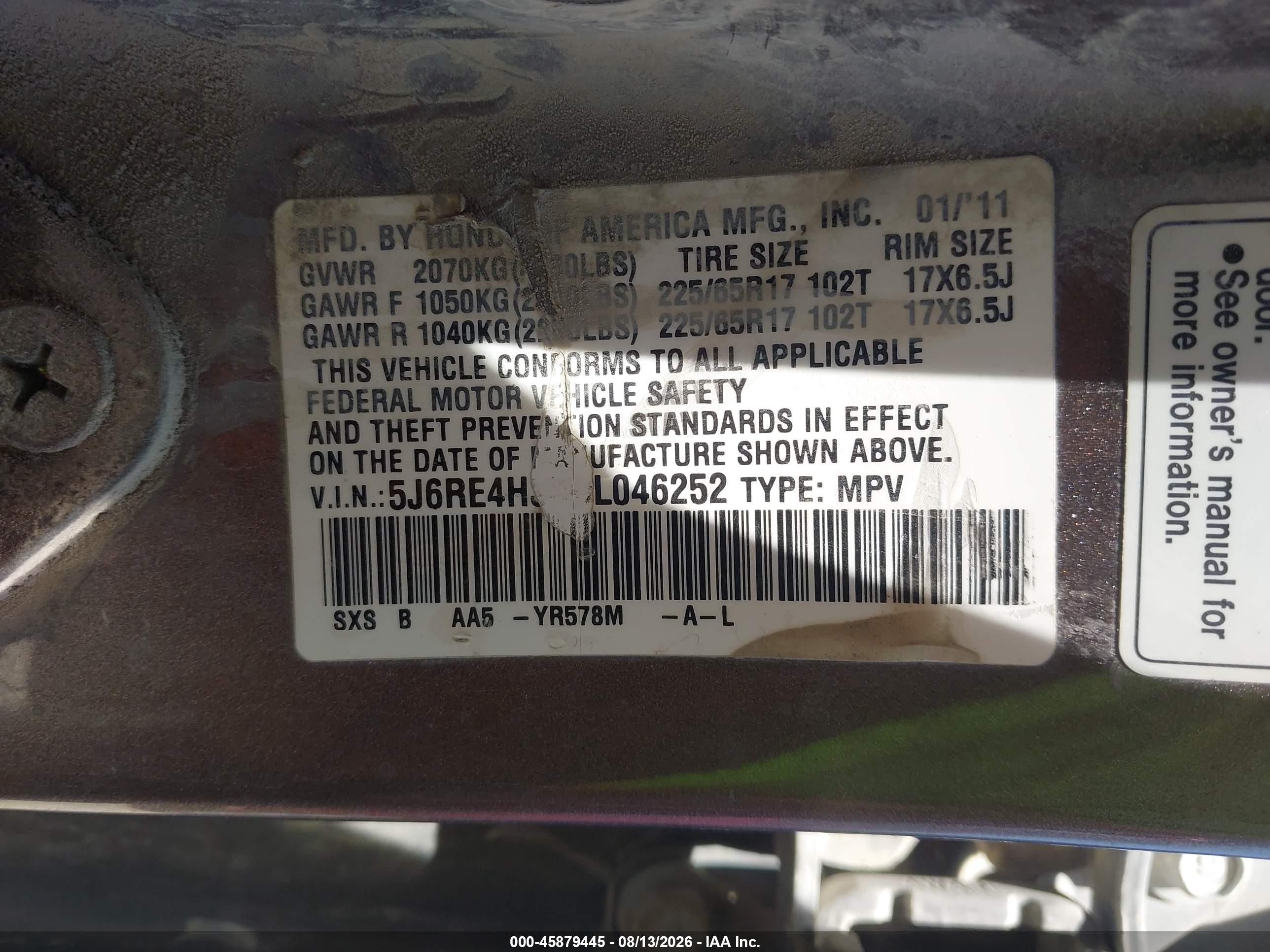 2011 Honda Cr-v Lx Gray vin: 5J6RE4H3XBL046252