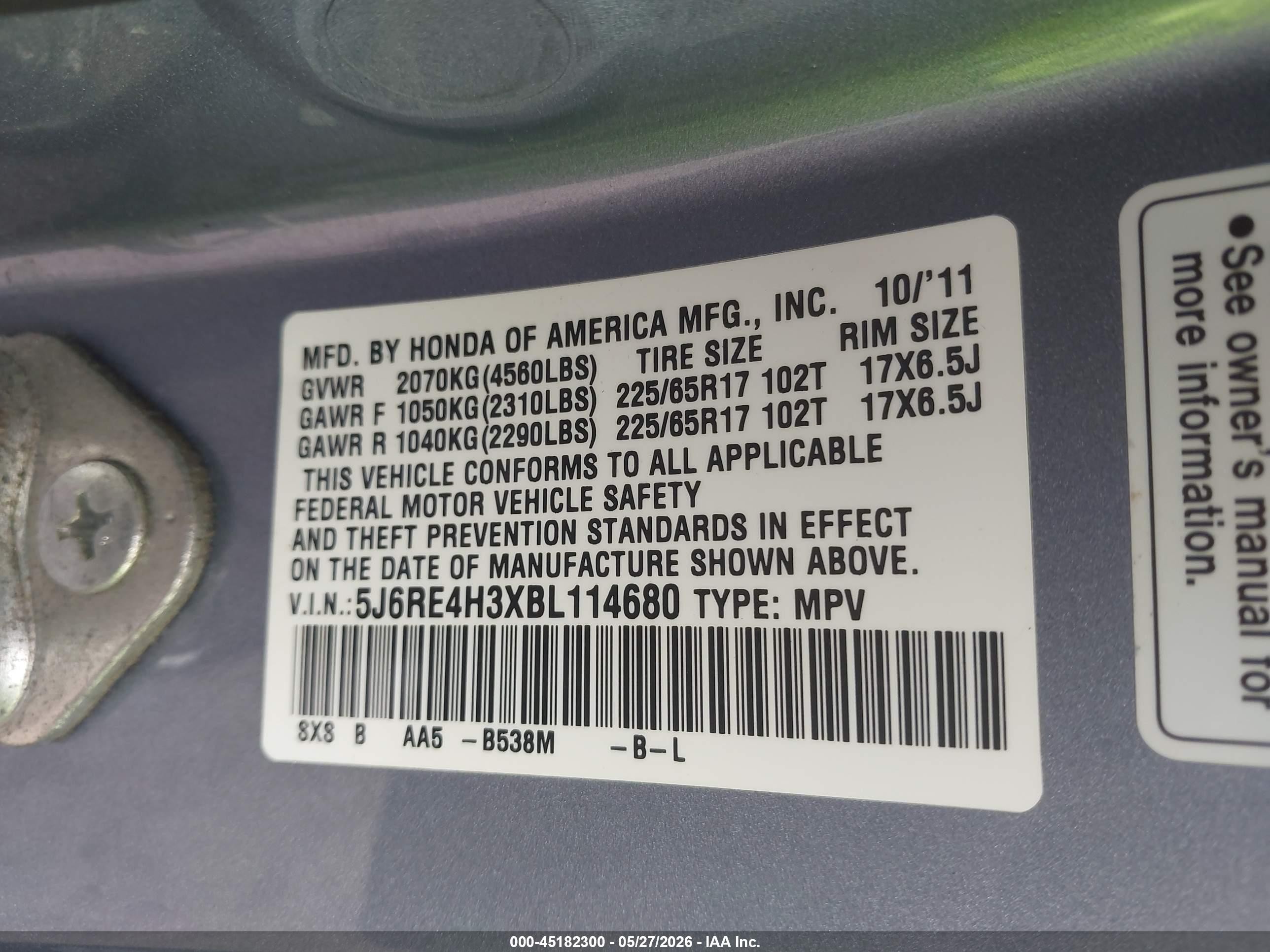 2011 Honda Cr-v Lx Teal vin: 5J6RE4H3XBL114680
