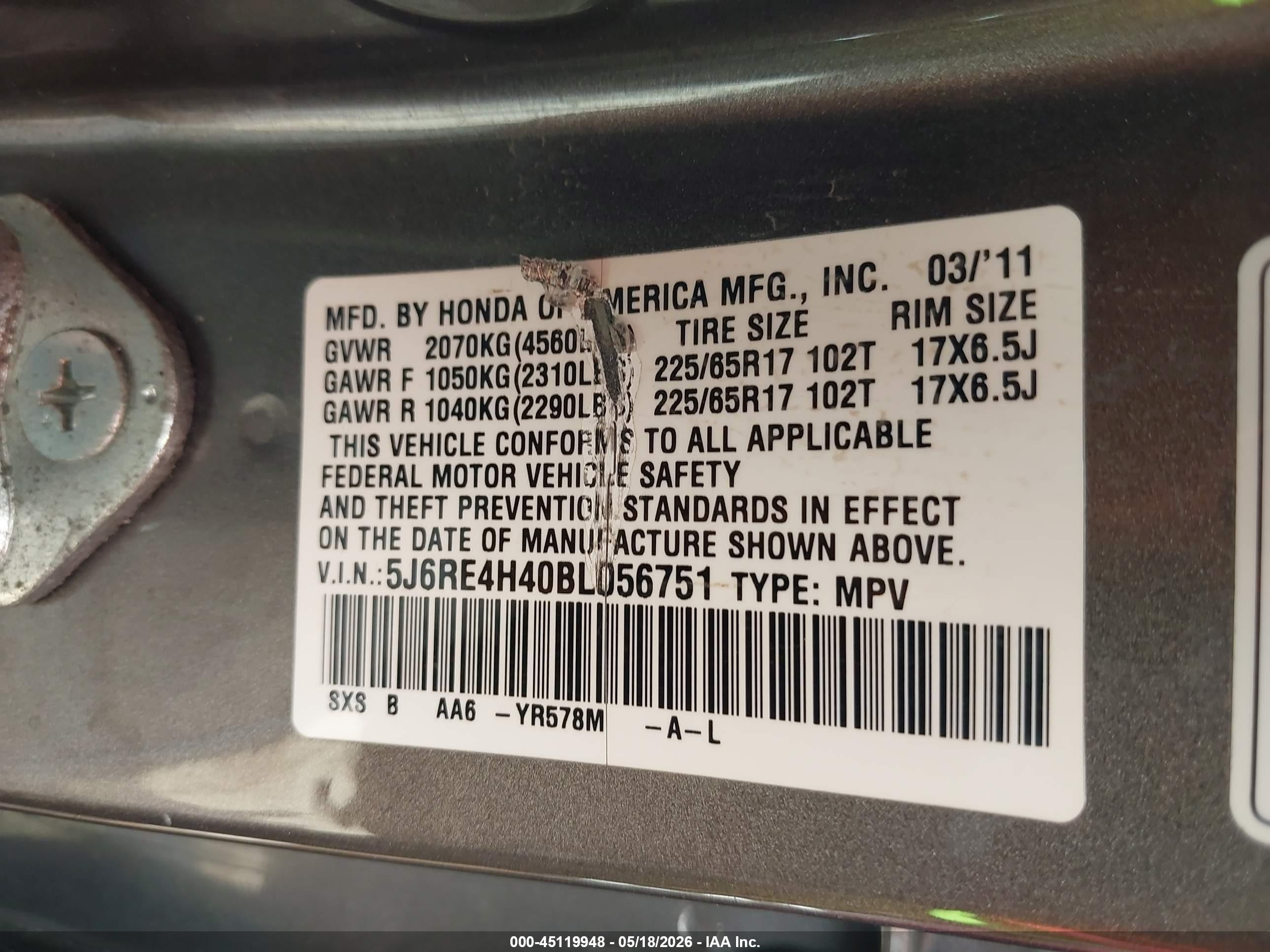 2011 Honda Cr-v Se Gray vin: 5J6RE4H40BL056751