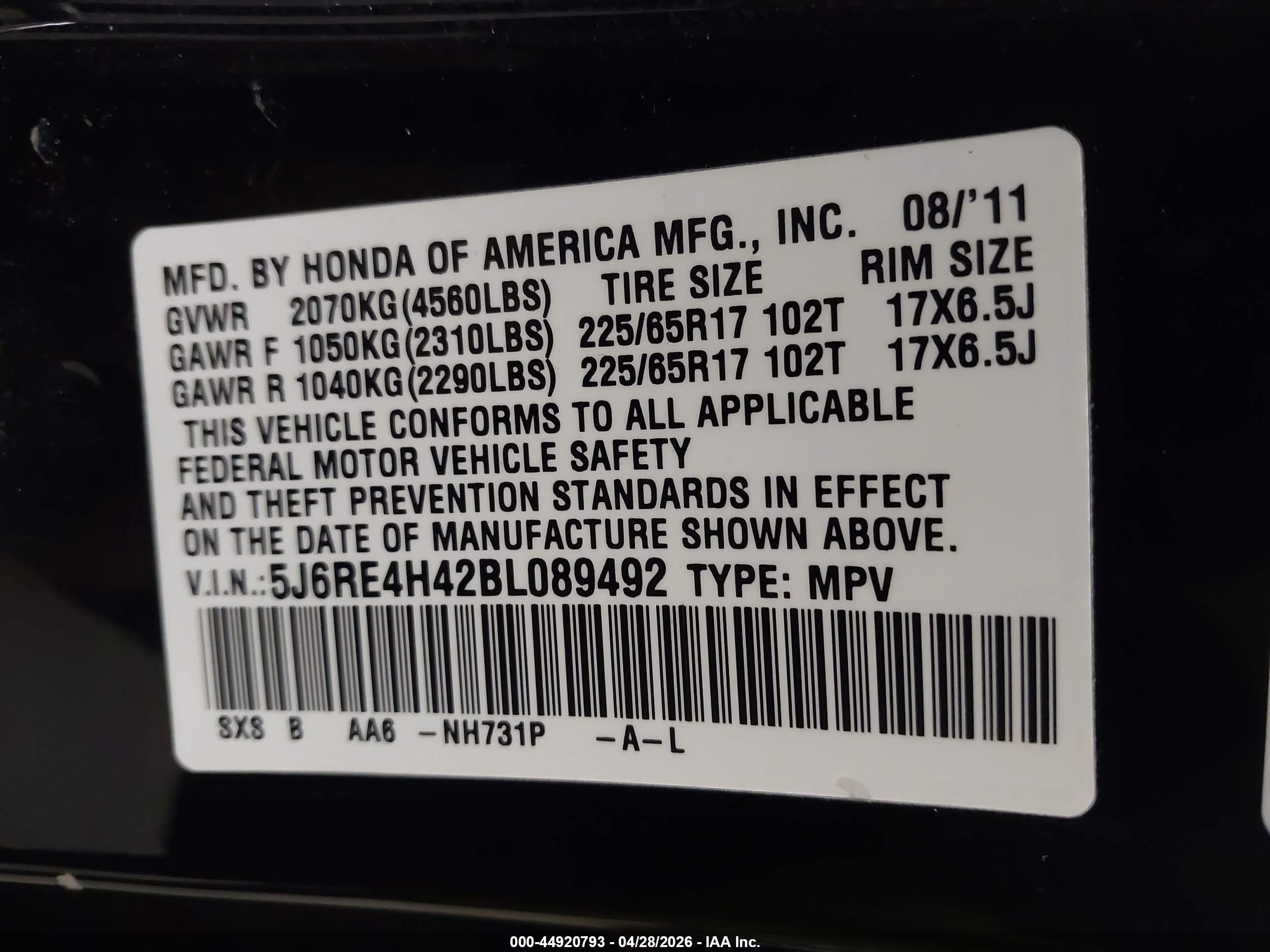2011 Honda Cr-v Se Black vin: 5J6RE4H42BL089492