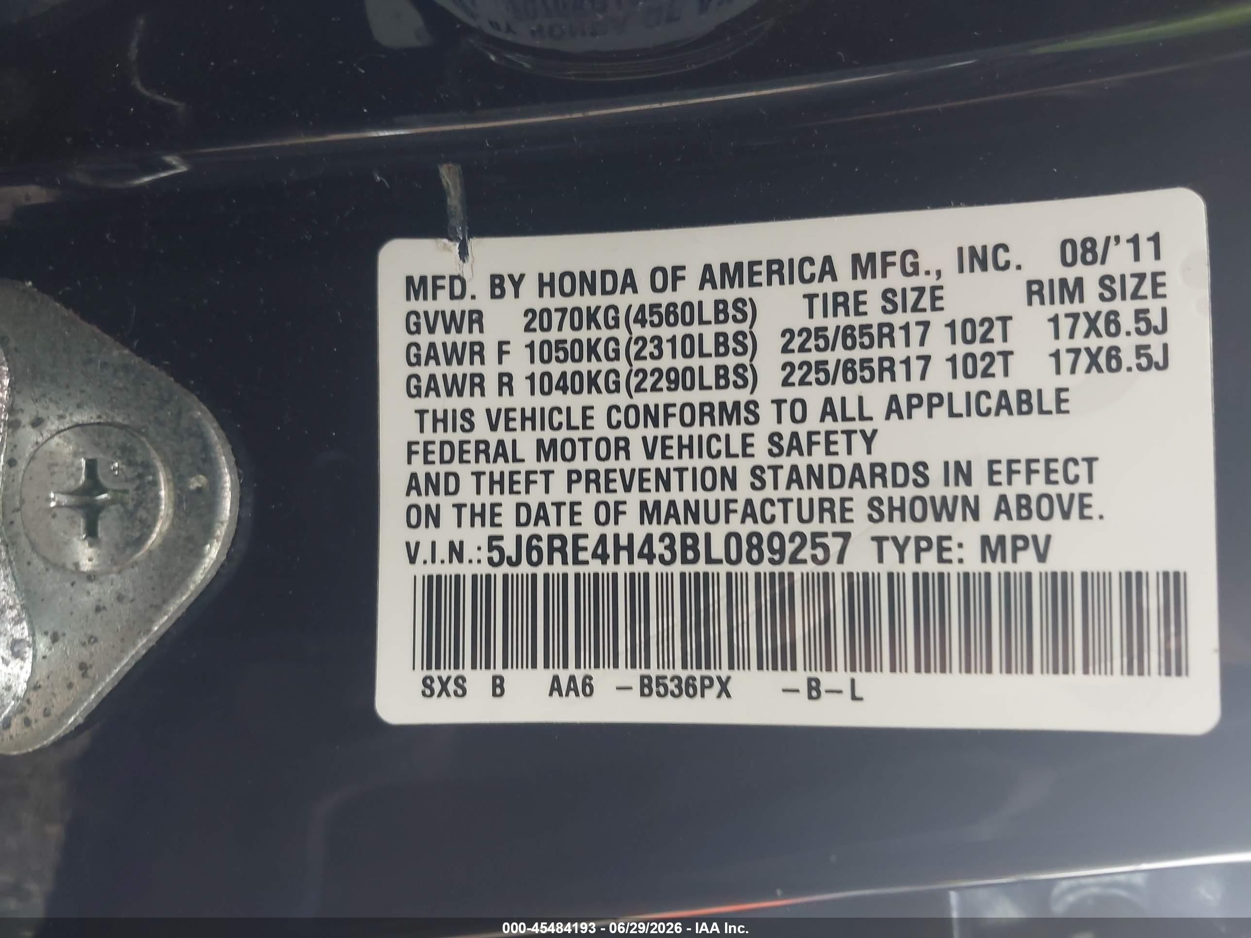 2011 Honda Cr-v Se Dark Blue vin: 5J6RE4H43BL089257