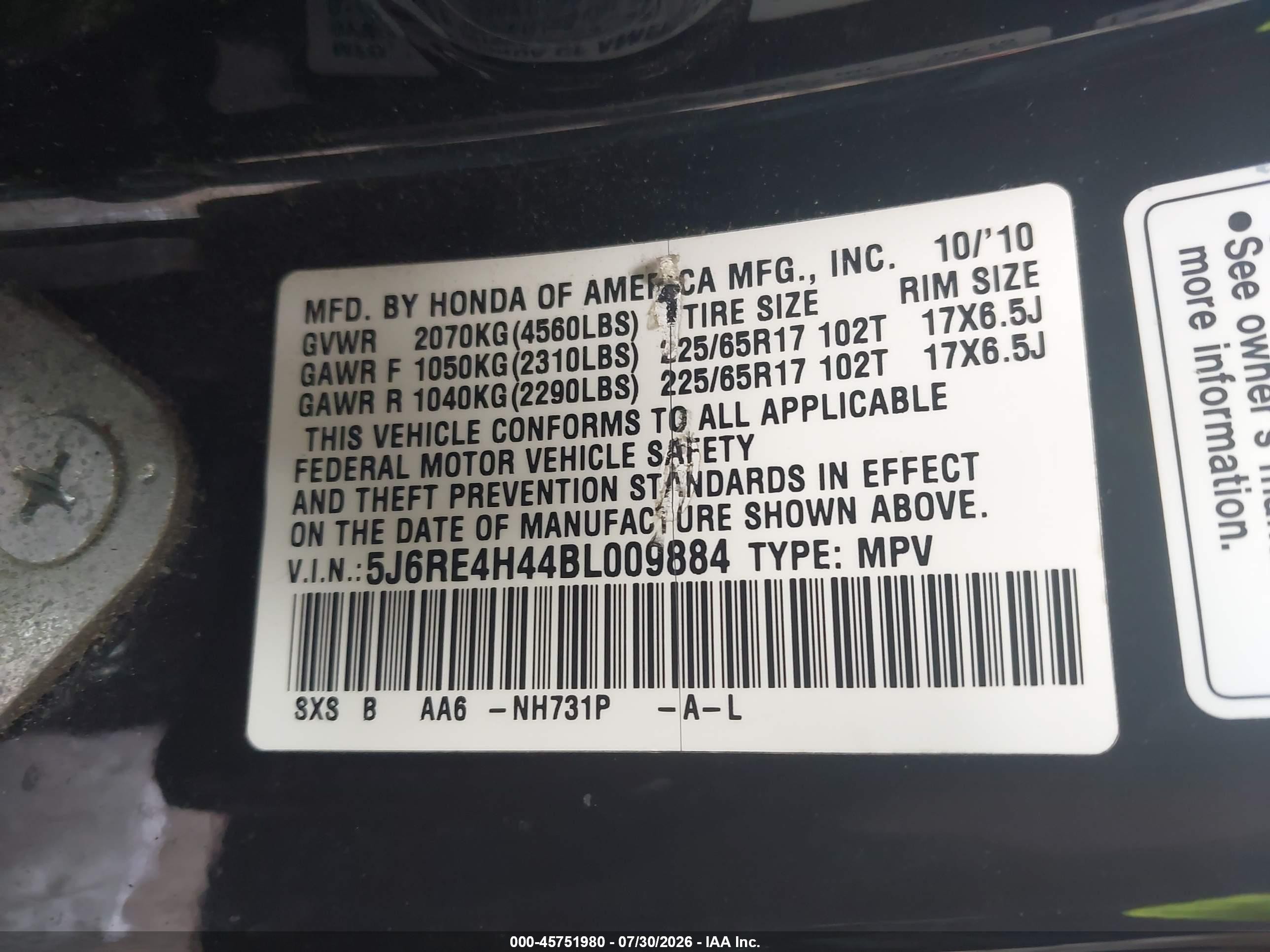 2011 Honda Cr-v Se Black vin: 5J6RE4H44BL009884