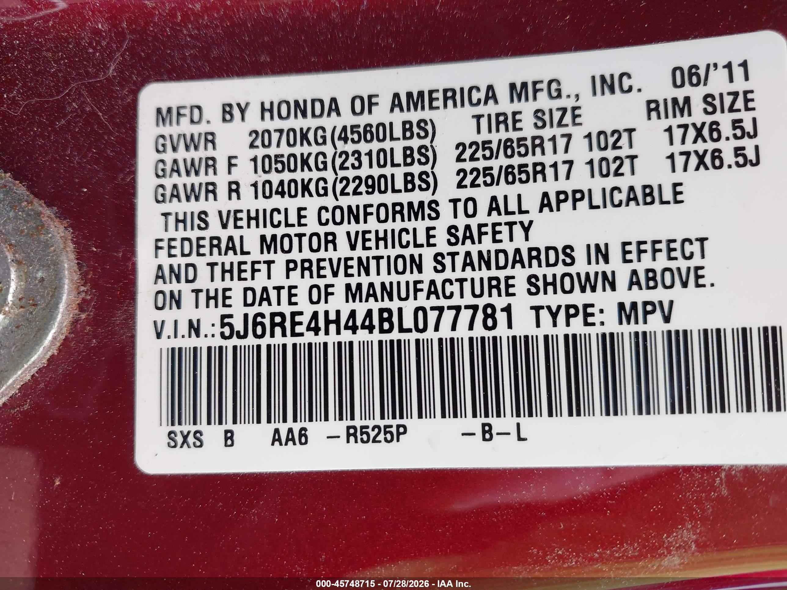 2011 Honda Cr-v Se Maroon vin: 5J6RE4H44BL077781