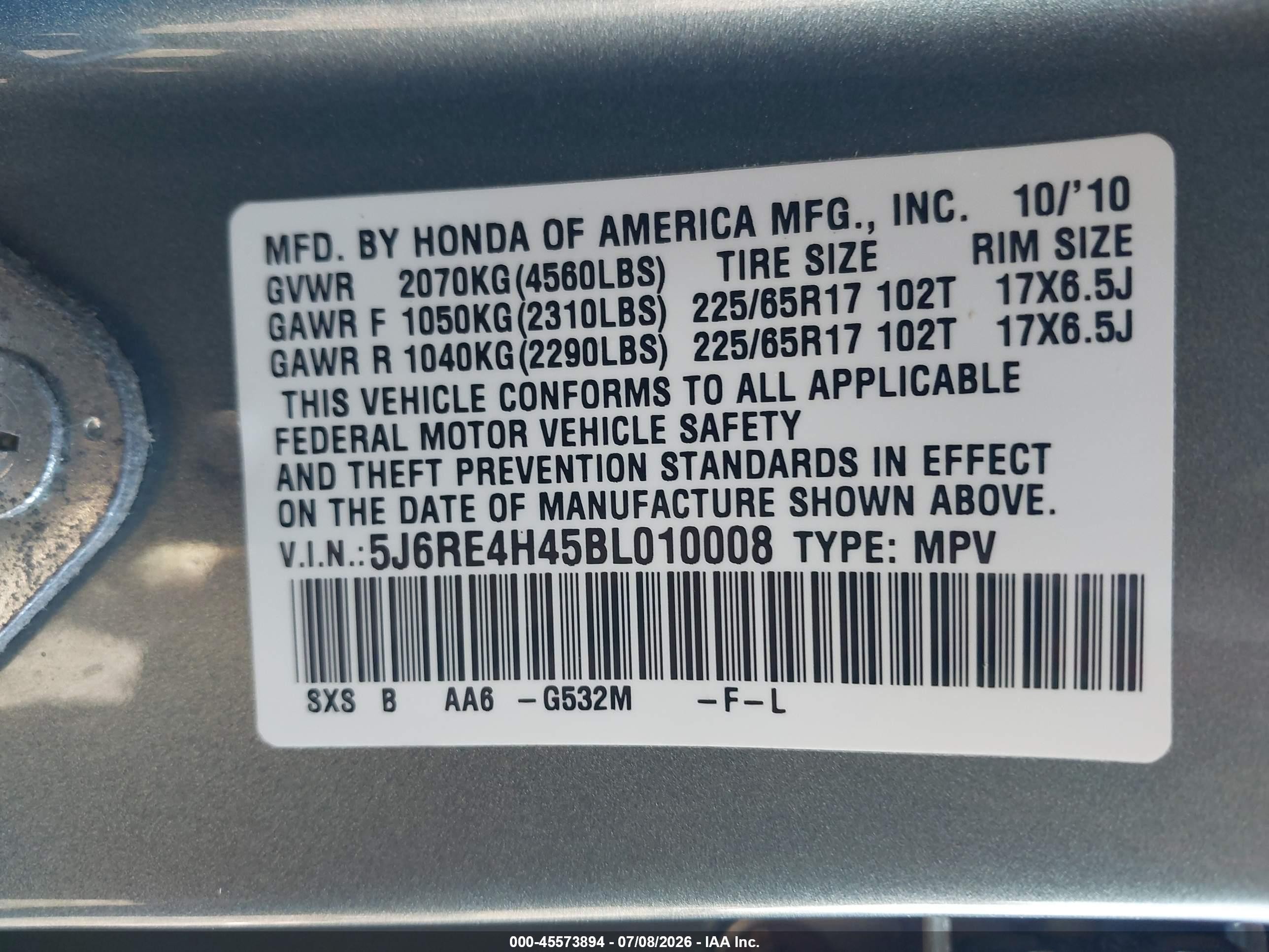 2011 Honda Cr-v Se Blue vin: 5J6RE4H45BL010008