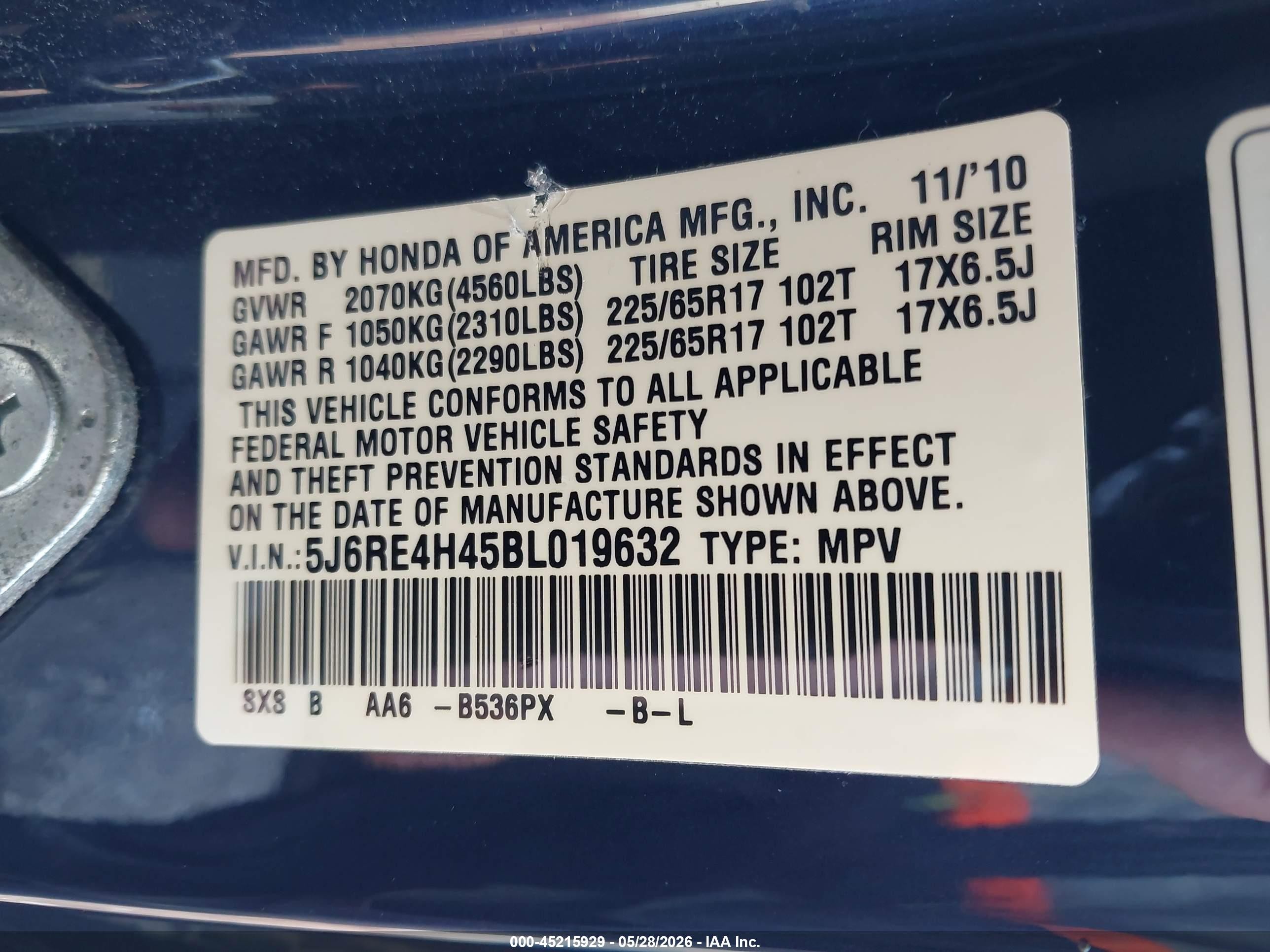 2011 Honda Cr-v Se Dark Blue vin: 5J6RE4H45BL019632