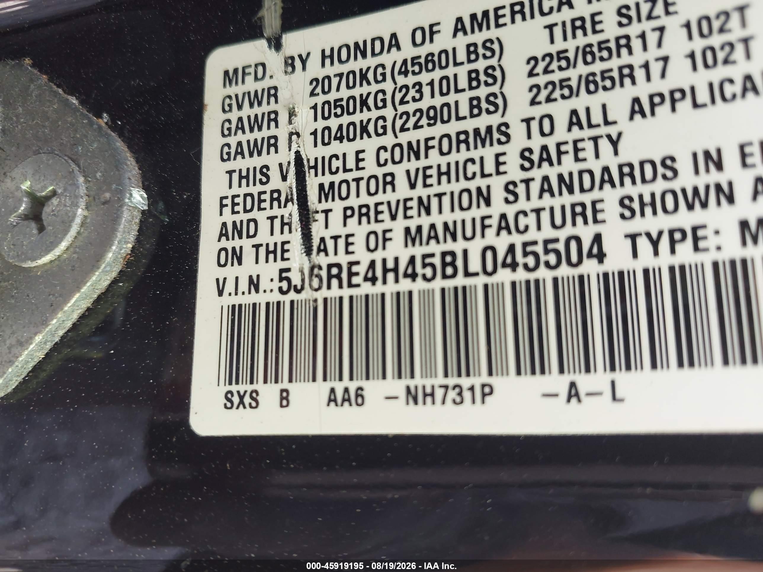 2011 Honda Cr-v Se Black vin: 5J6RE4H45BL045504