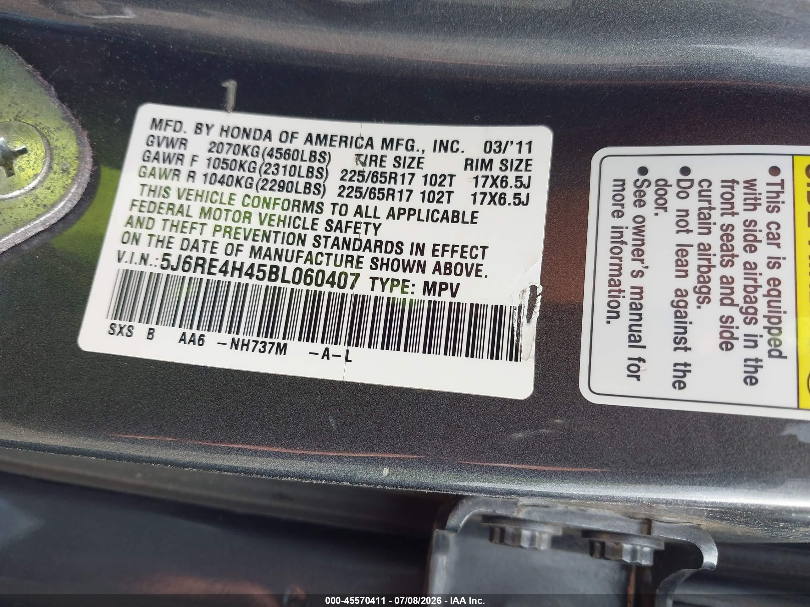 2011 Honda Cr-v Se Gray vin: 5J6RE4H45BL060407