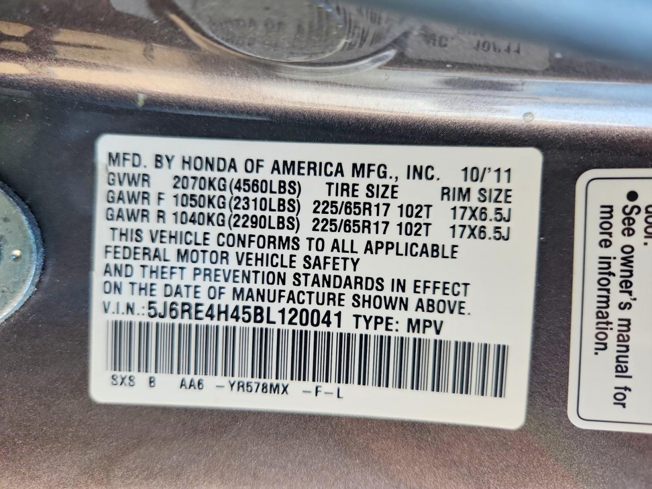 2011 Honda Cr-v Se Gray vin: 5J6RE4H45BL120041