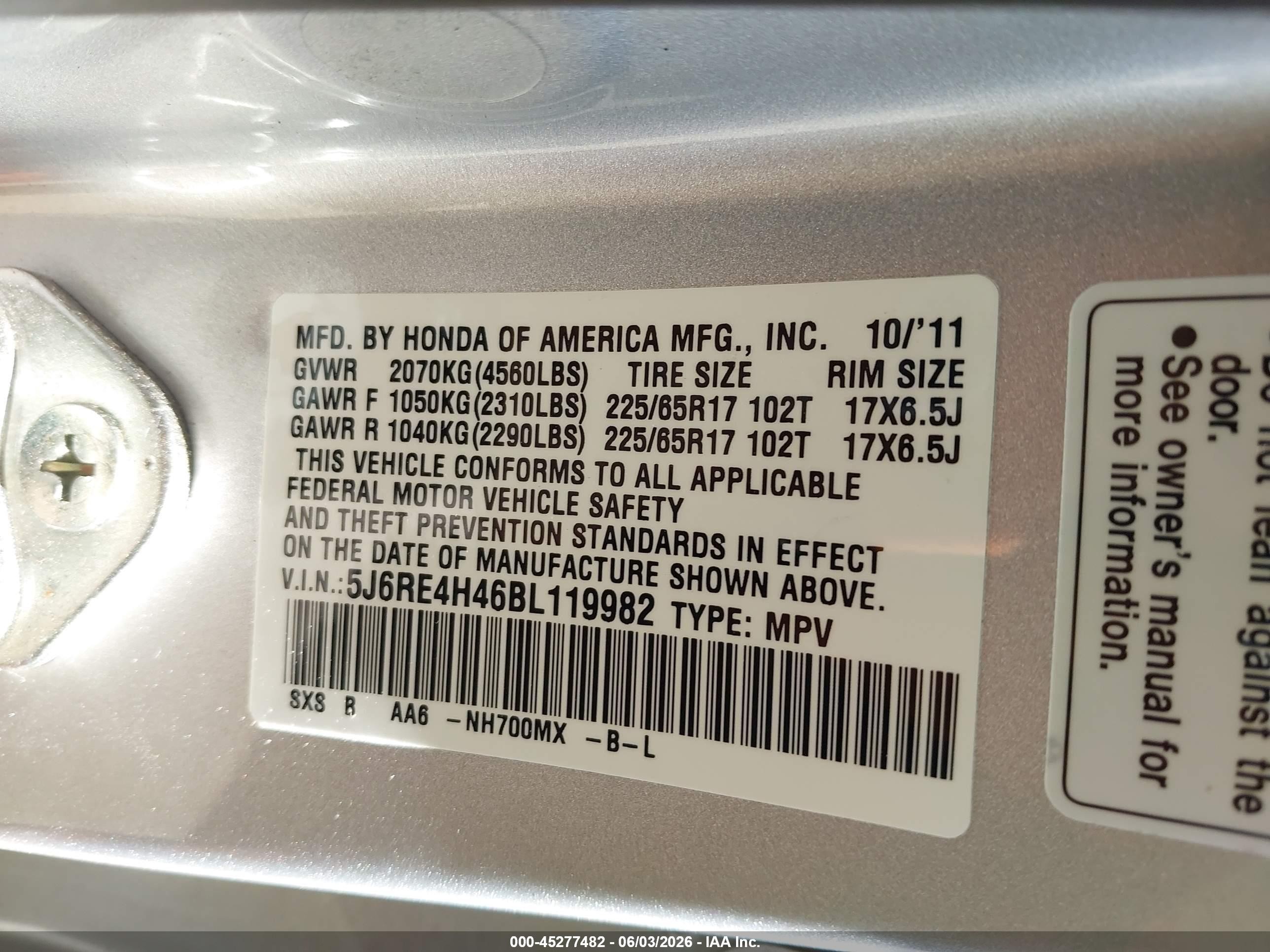 2011 Honda Cr-v Se Silver vin: 5J6RE4H46BL119982