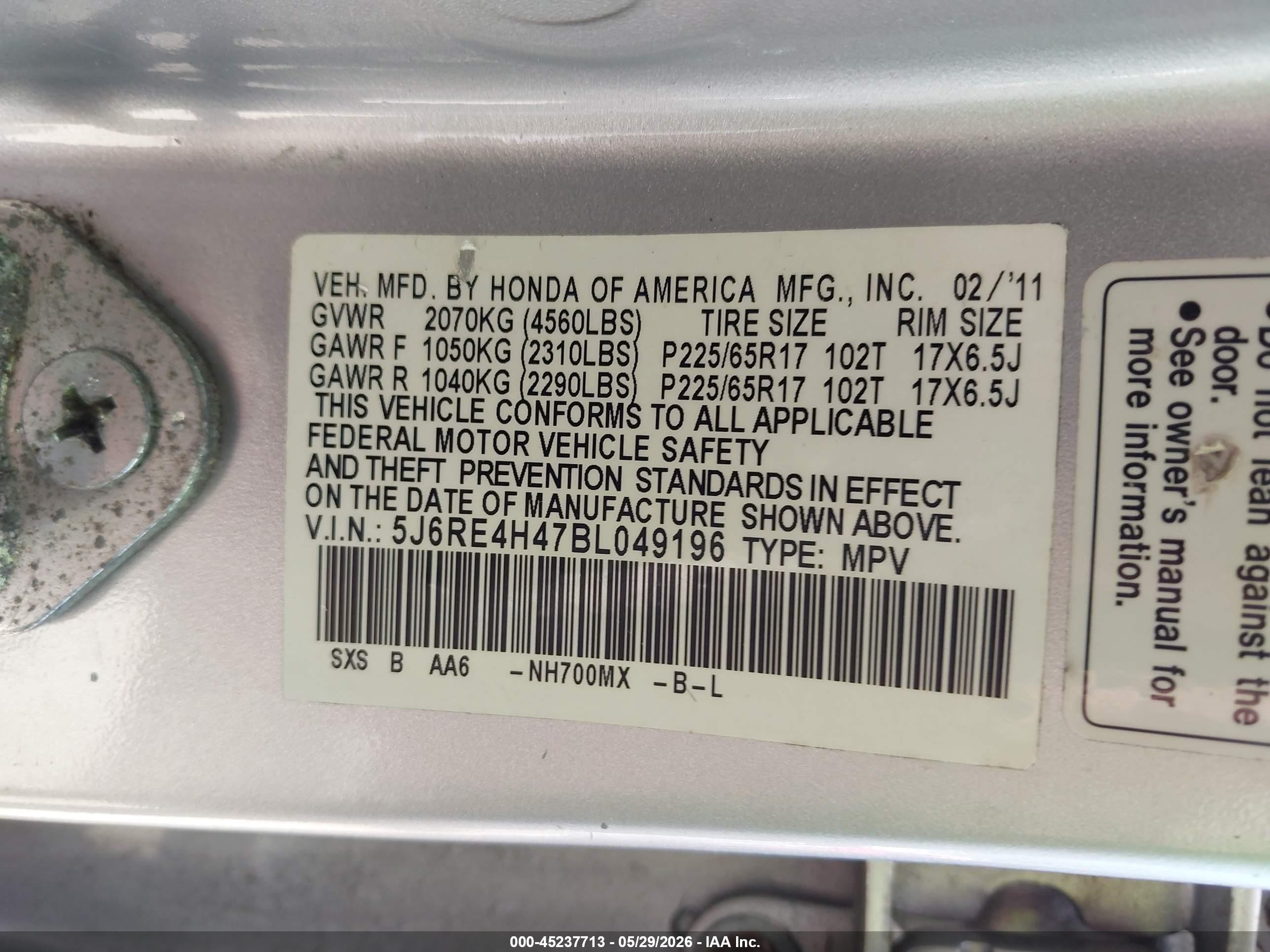 2011 Honda Cr-v Se Silver vin: 5J6RE4H47BL049196
