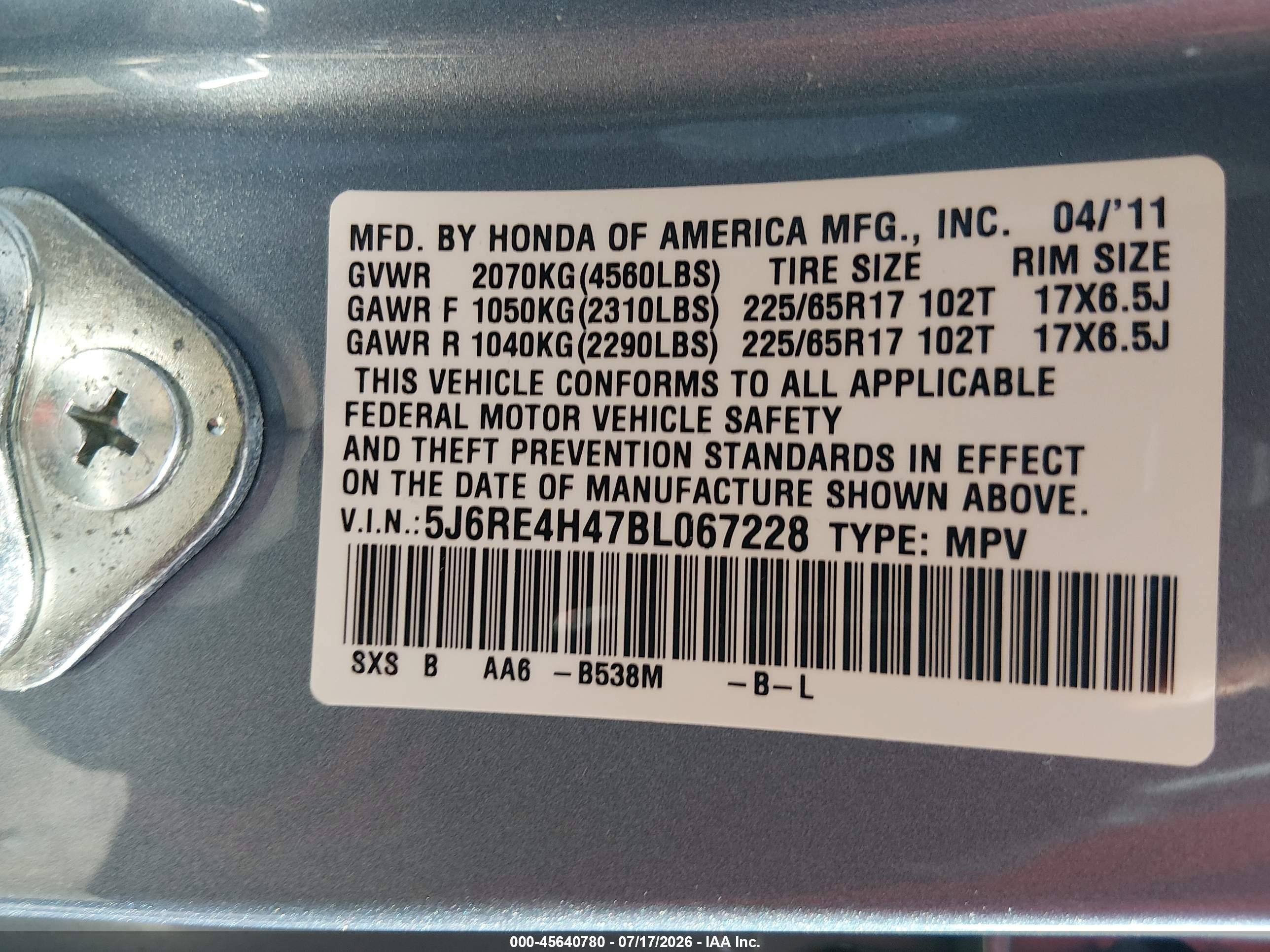 2011 Honda Cr-v Se Blue vin: 5J6RE4H47BL067228