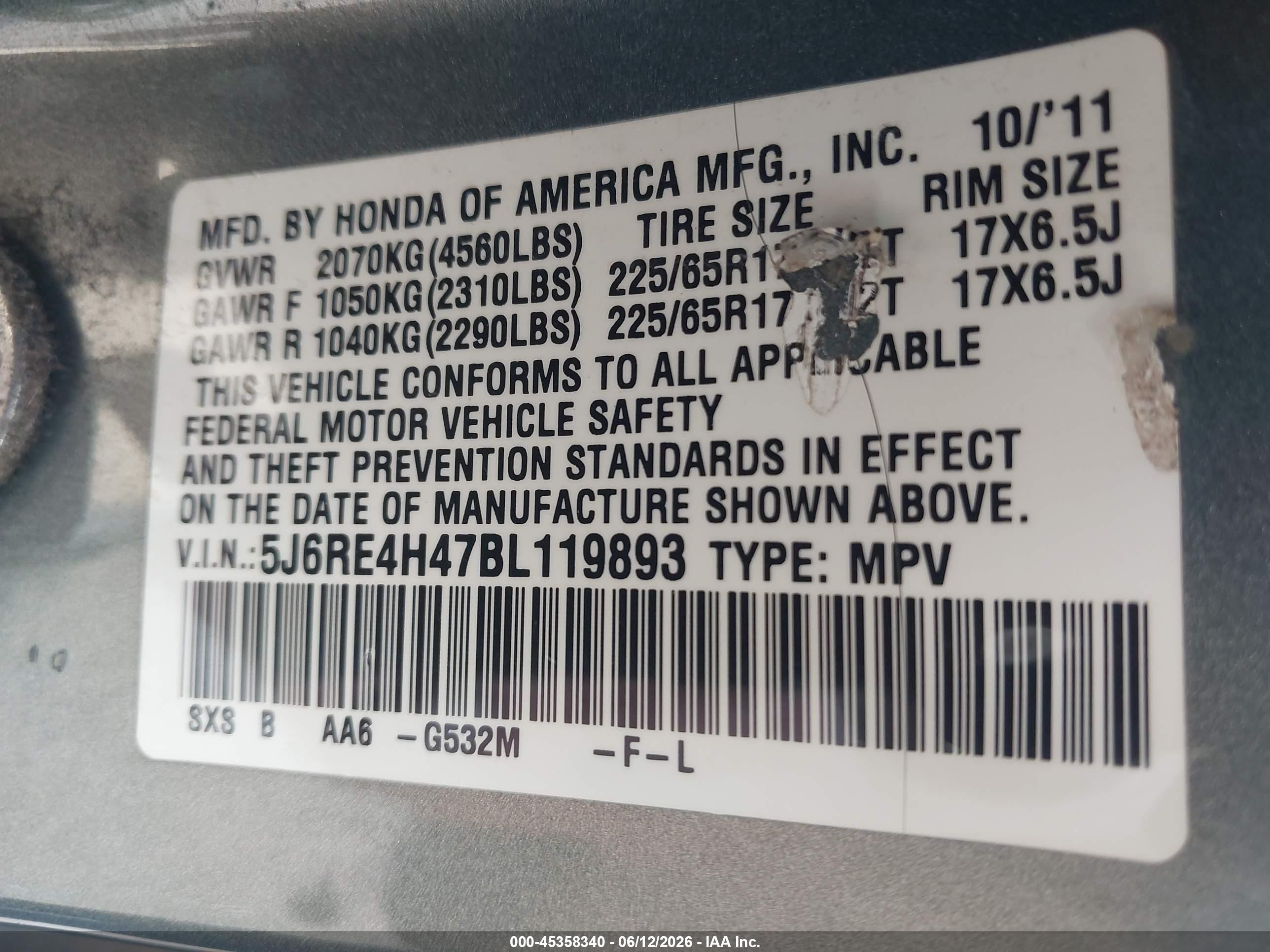 2011 Honda Cr-v Se Blue vin: 5J6RE4H47BL119893