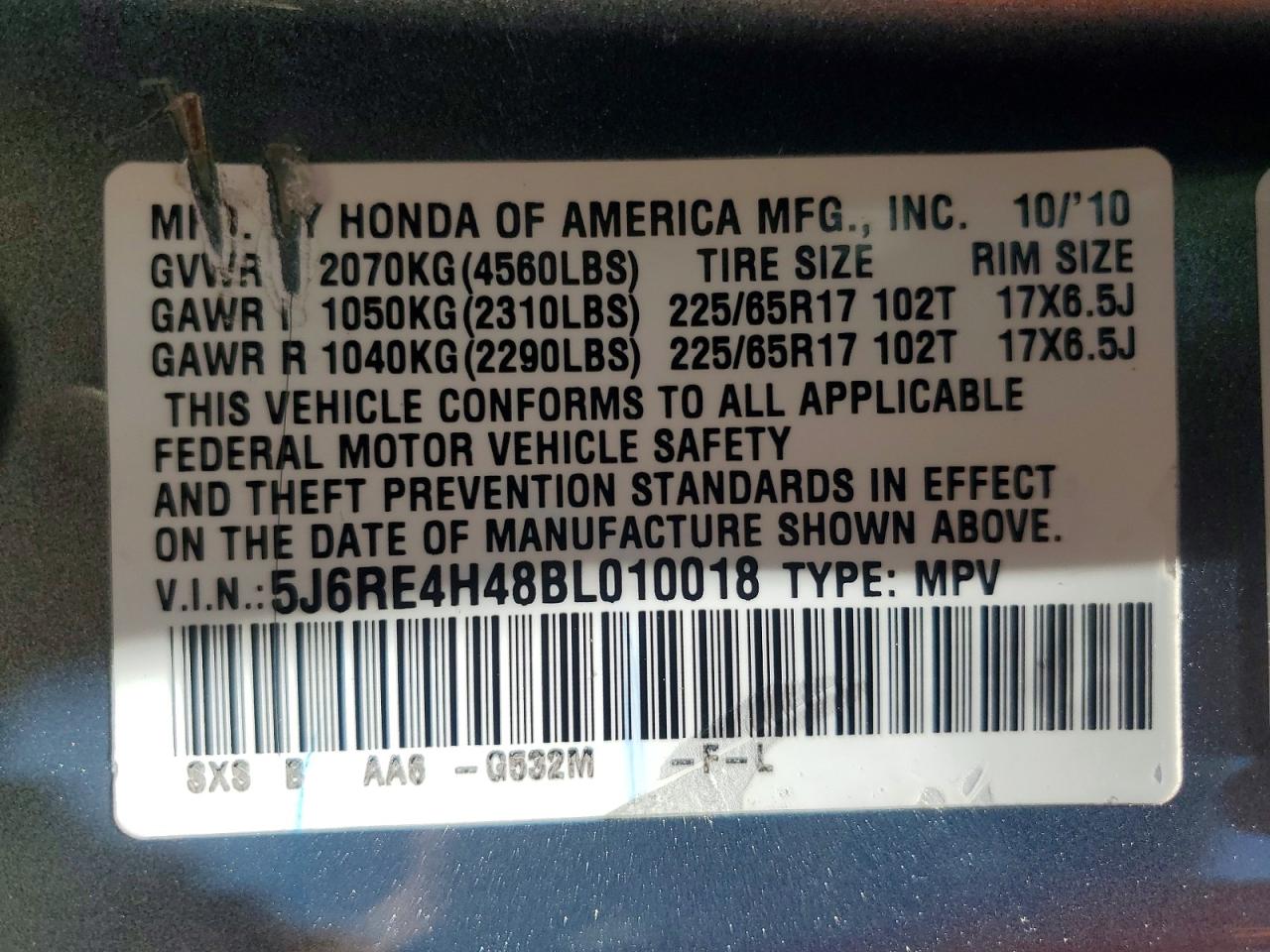 2011 Honda Cr-v Se Blue vin: 5J6RE4H48BL010018