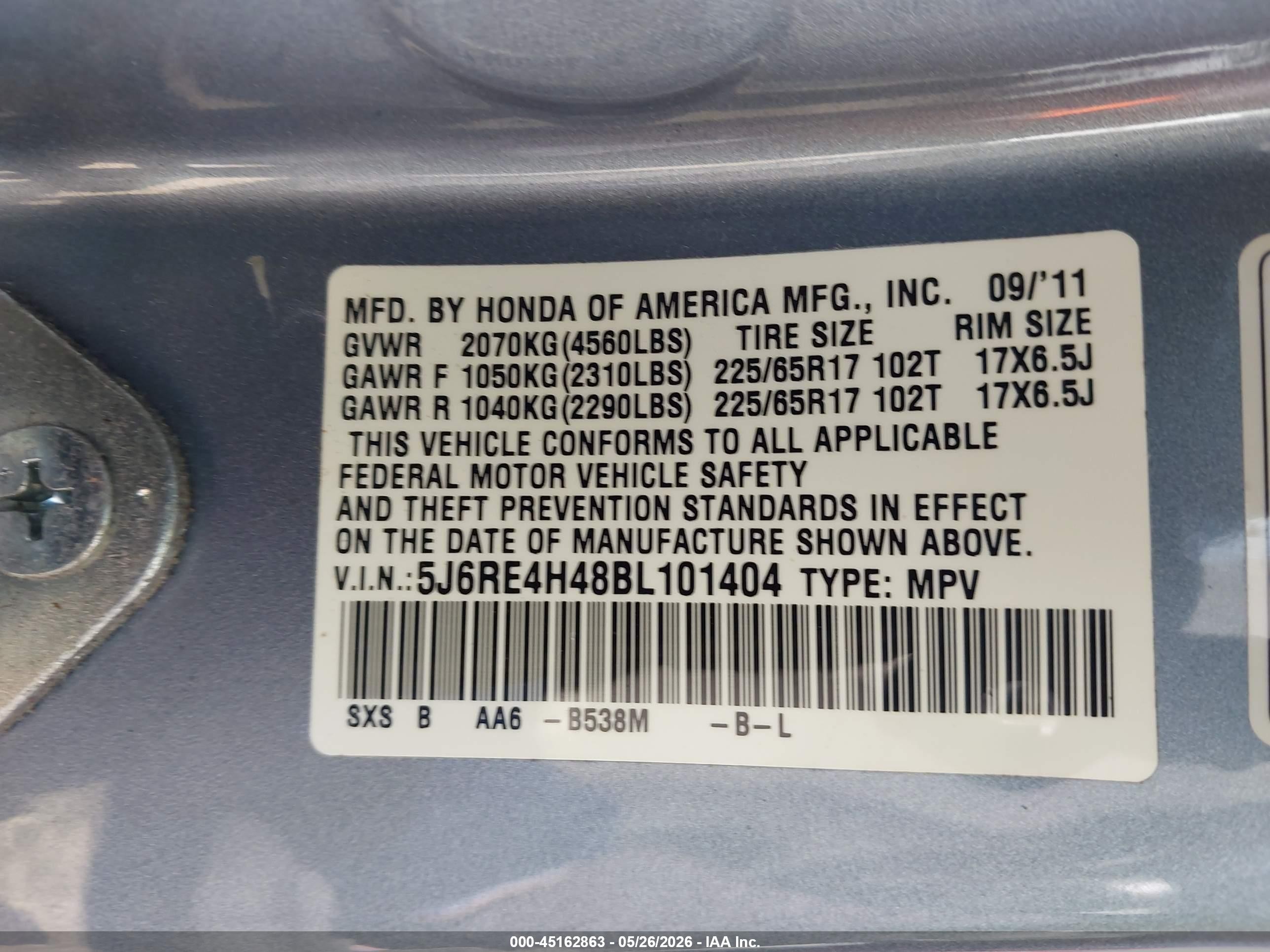 2011 Honda Cr-v Se Blue vin: 5J6RE4H48BL101404