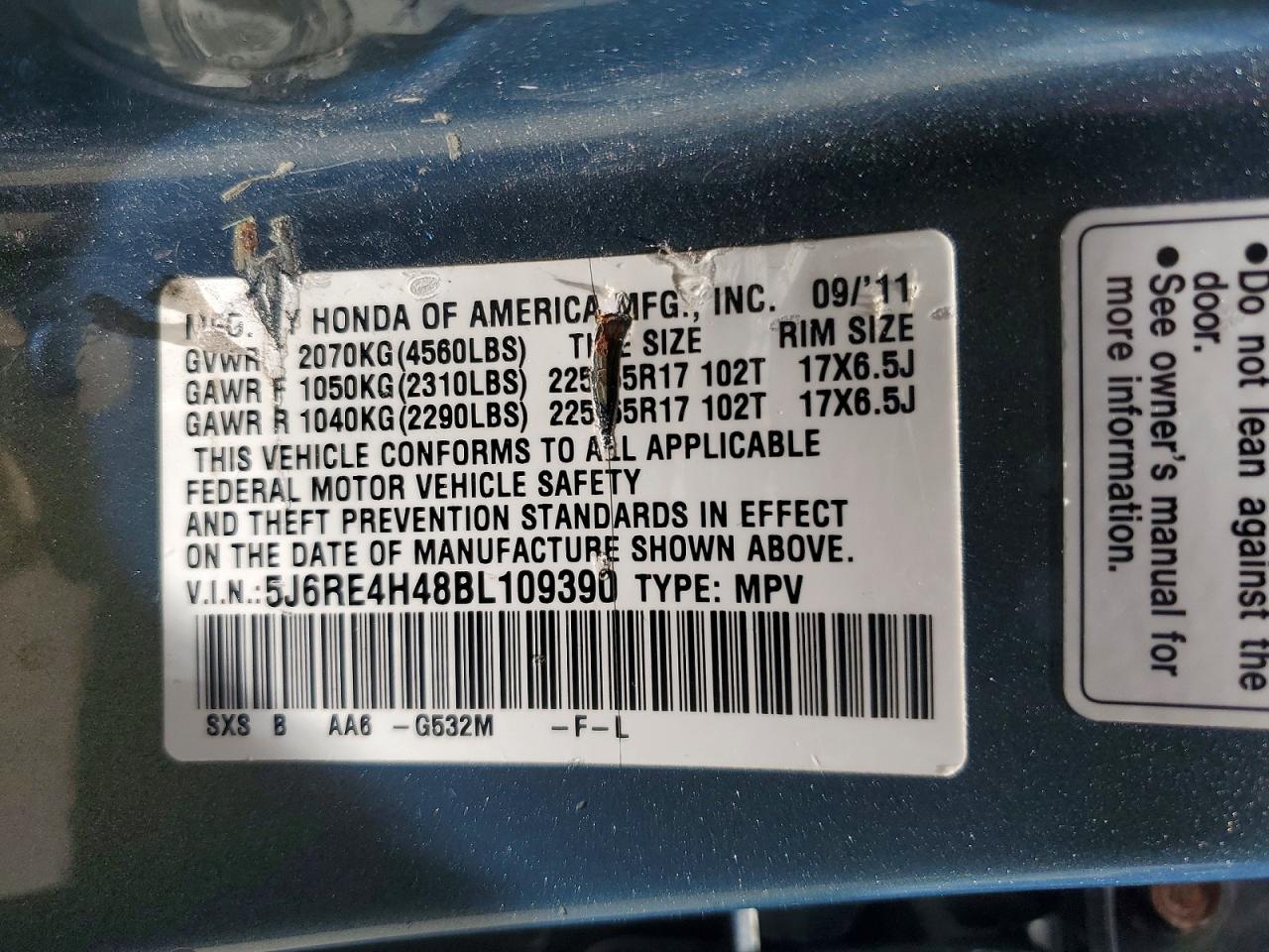 2011 Honda Cr-v Se Blue vin: 5J6RE4H48BL109390