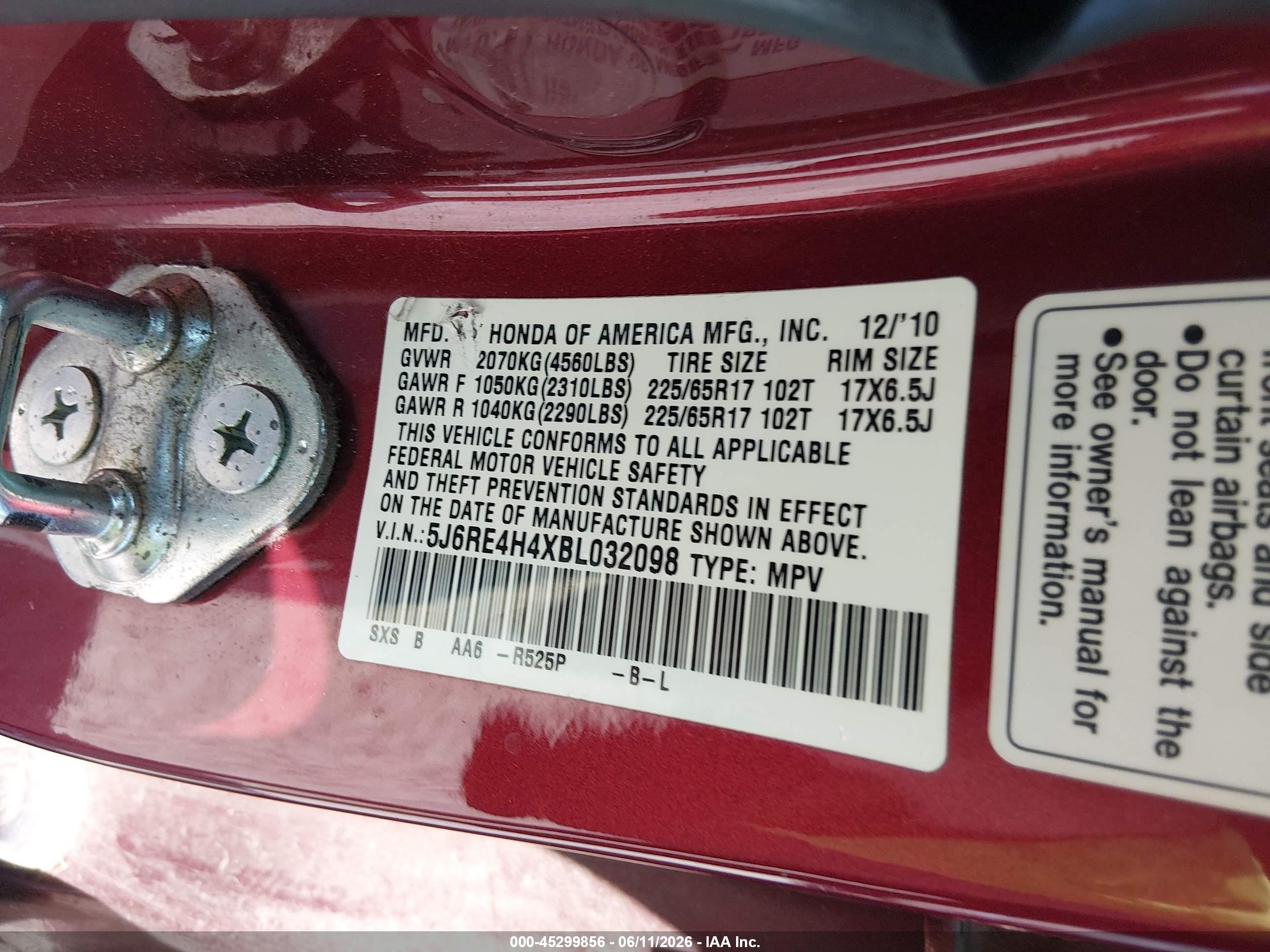 2011 Honda Cr-v Se Red vin: 5J6RE4H4XBL032098
