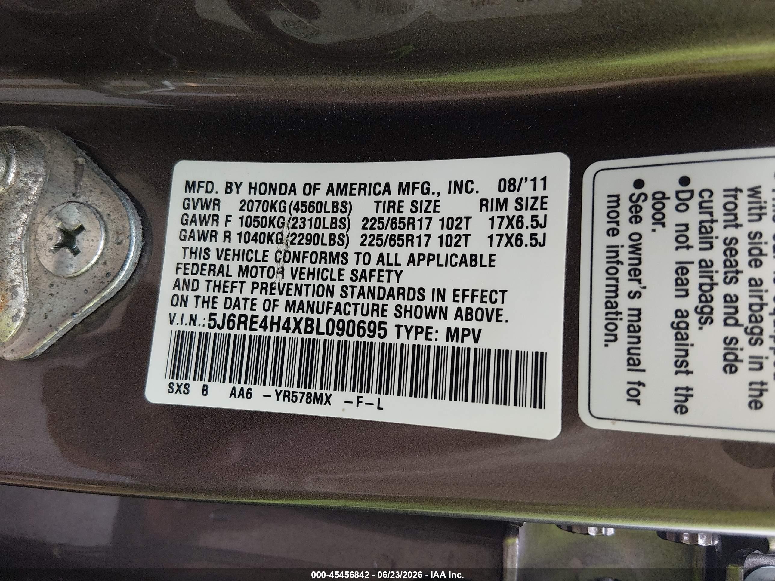 2011 Honda Cr-v Se Gold vin: 5J6RE4H4XBL090695