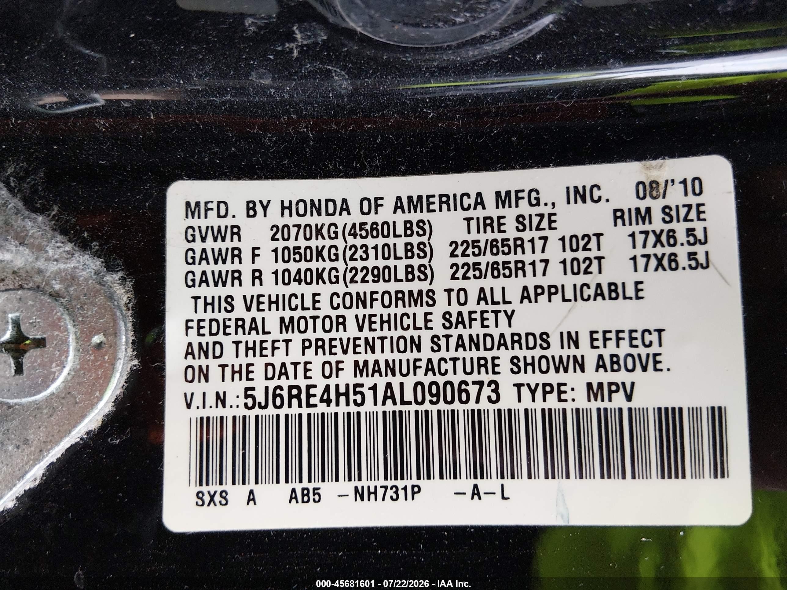 2010 Honda Cr-v Ex Black vin: 5J6RE4H51AL090673
