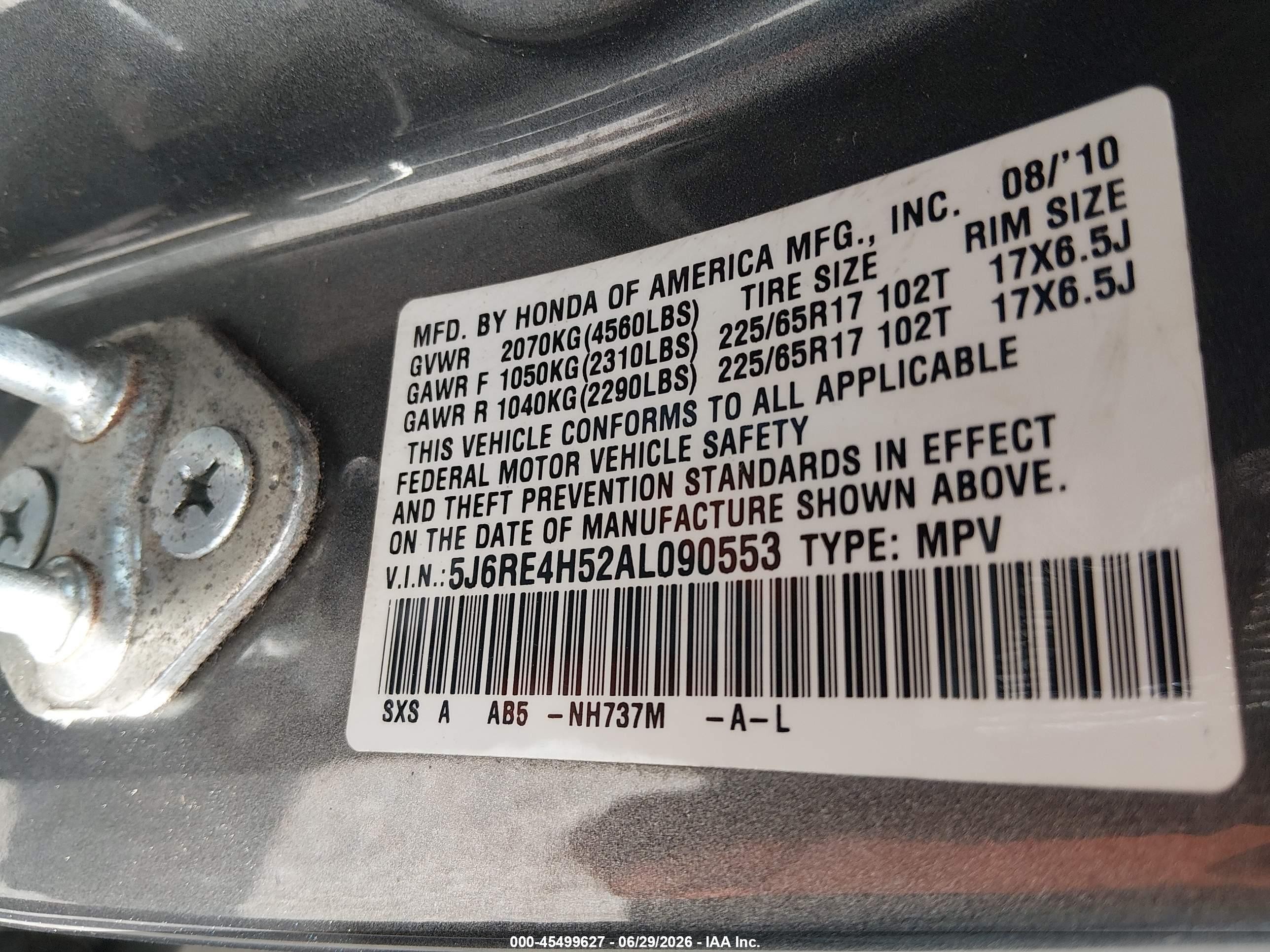 2010 Honda Cr-v Ex Gray vin: 5J6RE4H52AL090553
