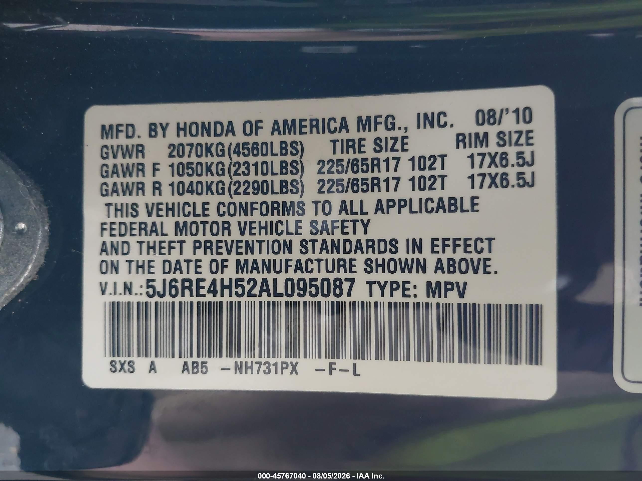 2010 Honda Cr-v Ex Black vin: 5J6RE4H52AL095087