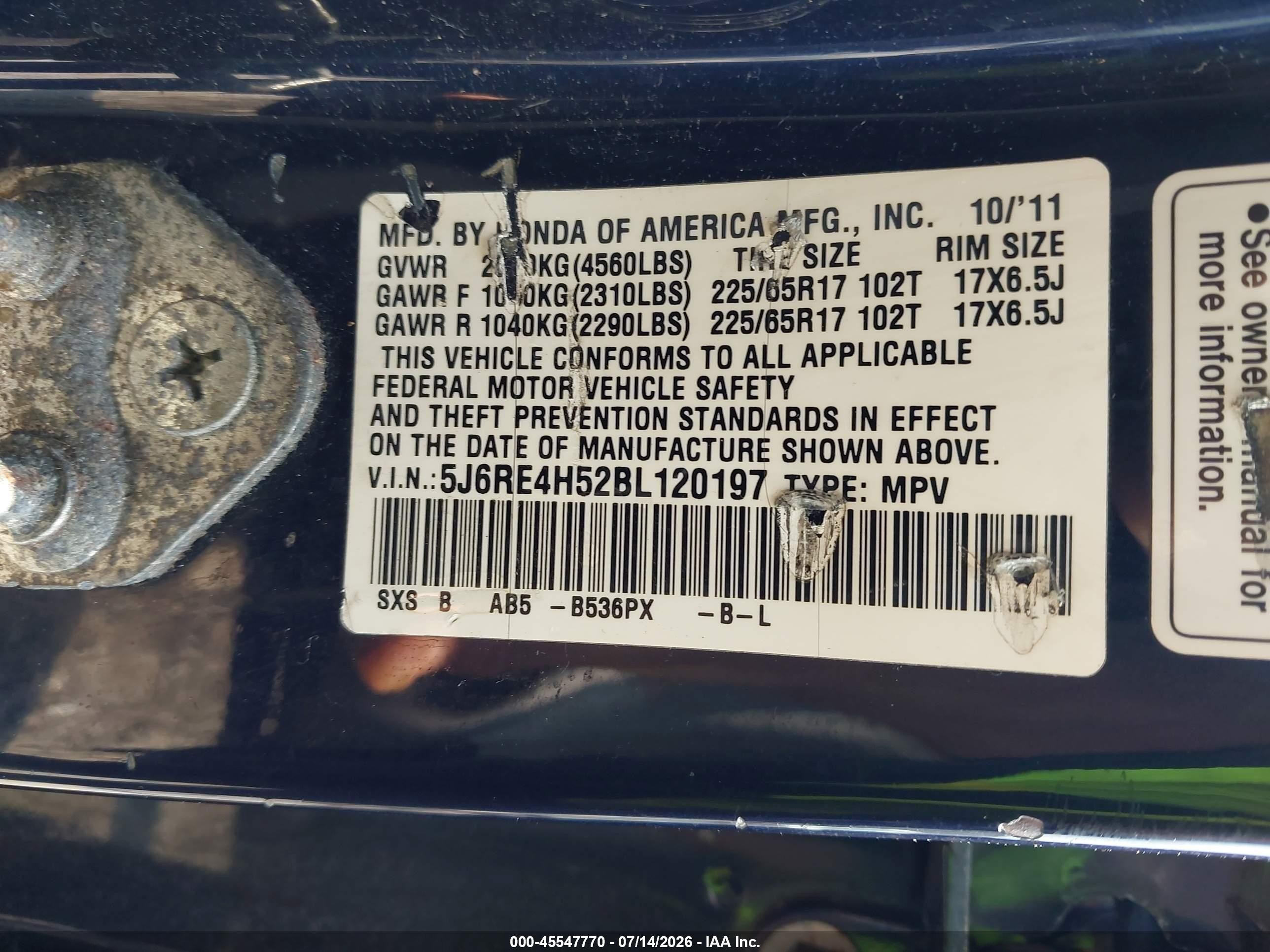 2011 Honda Cr-v Ex Blue vin: 5J6RE4H52BL120197