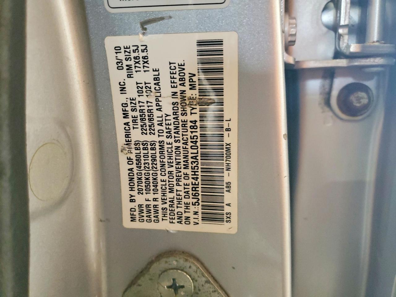 2010 Honda Cr-v Ex Silver vin: 5J6RE4H53AL045184