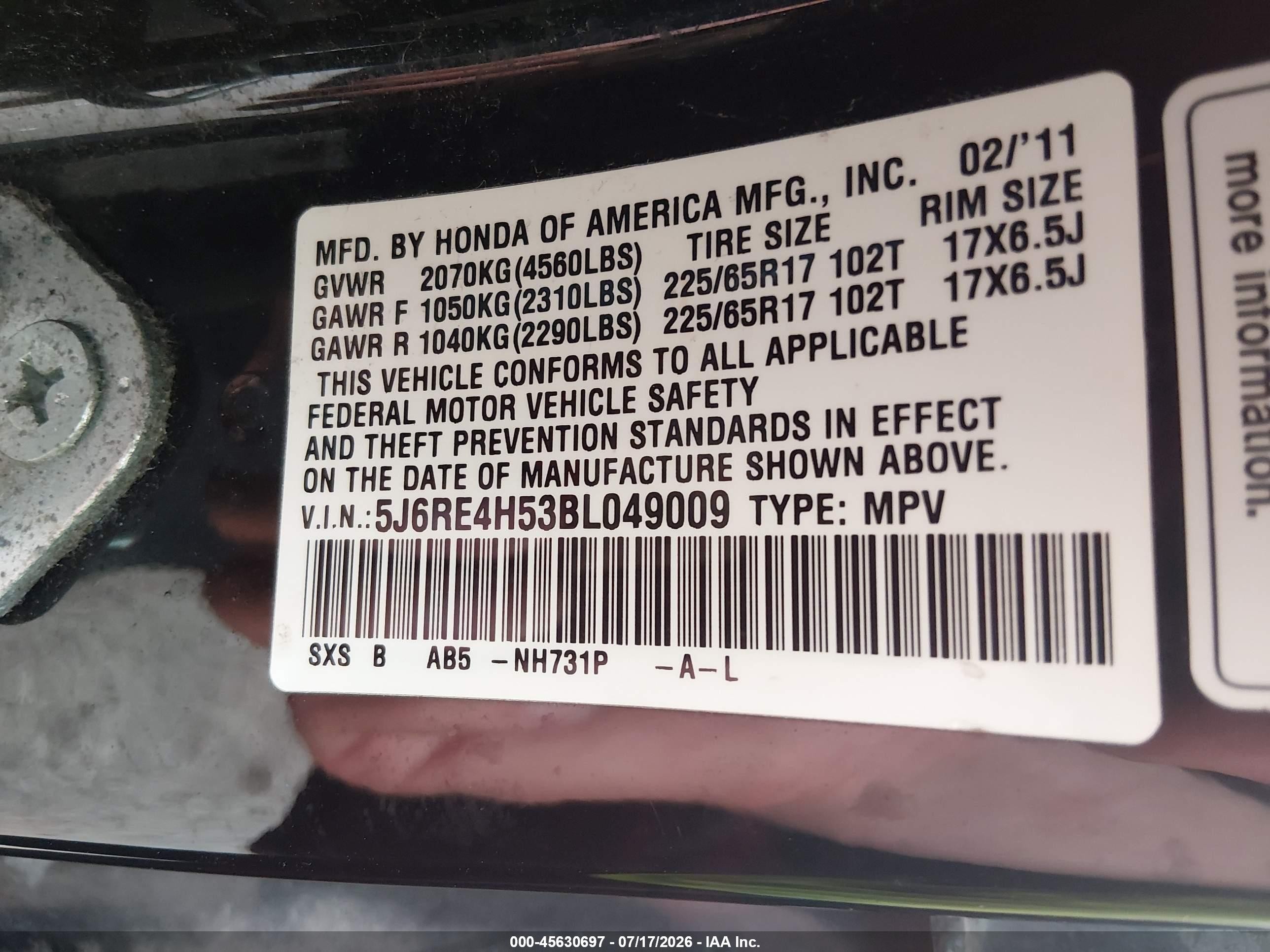 2011 Honda Cr-v Ex Black vin: 5J6RE4H53BL049009