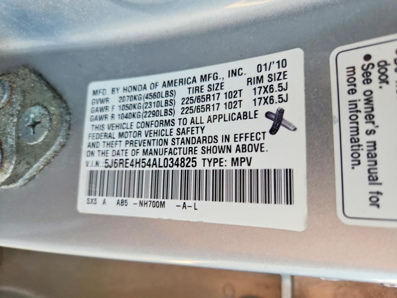 2010 Honda Cr-v Ex Silver vin: 5J6RE4H54AL034825