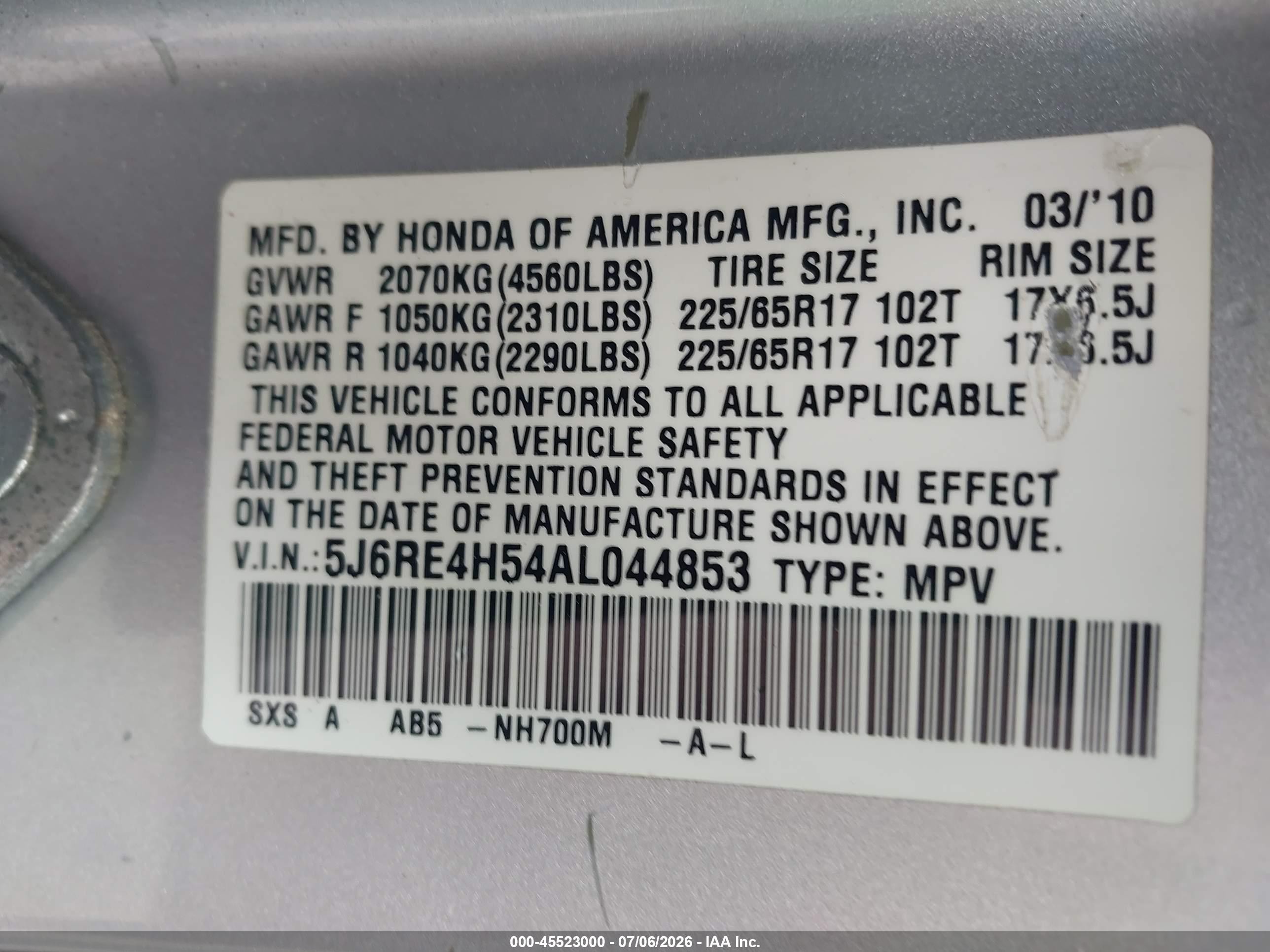 2010 Honda Cr-v Ex Silver vin: 5J6RE4H54AL044853