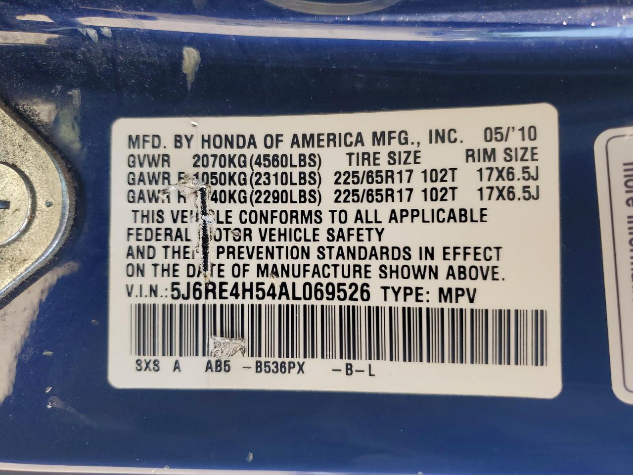 2010 Honda Cr-v Ex Blue vin: 5J6RE4H54AL069526