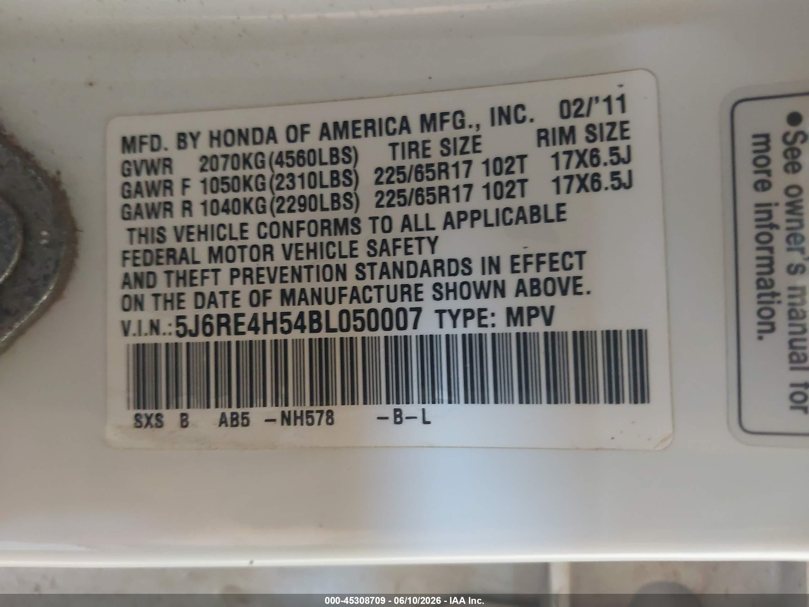 2011 Honda Cr-v Ex White vin: 5J6RE4H54BL050007